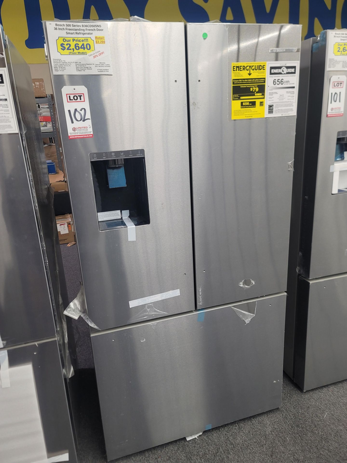 BOSCH 500 SERIES 36" SMART FREESTANDING FRENCH DOOR 15.2 CU. FT. REFRIGERATOR / 6.4 CU. FT.