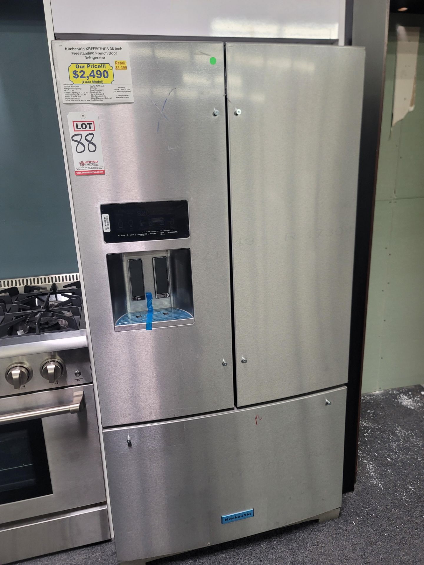 KITCHENAID 36" FREESTANDING FRENCH DOOR 19.03 CU. FT. REFRIGERATOR / 7.77 CU. FT. FREEZER / 26.8 CU.