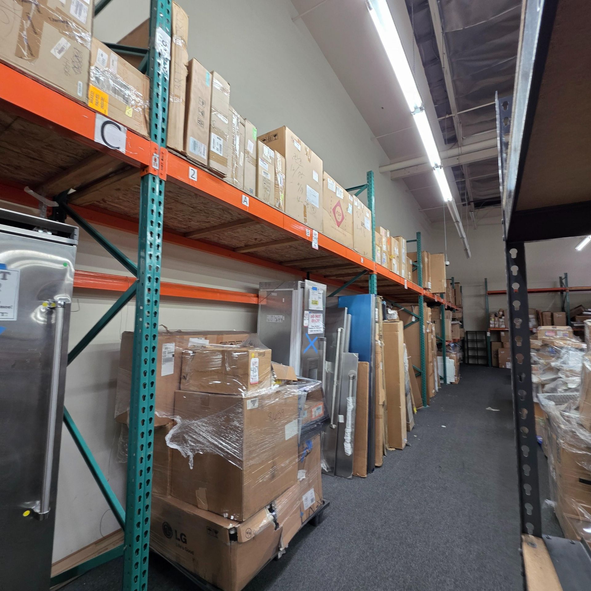 LOT - (10) 8' SECTIONS OF PALLET RACKING, APPROX. 8'-6" X 42" X 12" HT., PLYWOOD DECKING, CONTENTS - Image 6 of 9