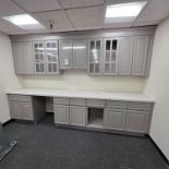 LOT - GRAY KITCHEN CABINET SET W/ ALMOST 12' OF BASE CABINETS (11'-11") AND 11' OF WALL CABINETS,