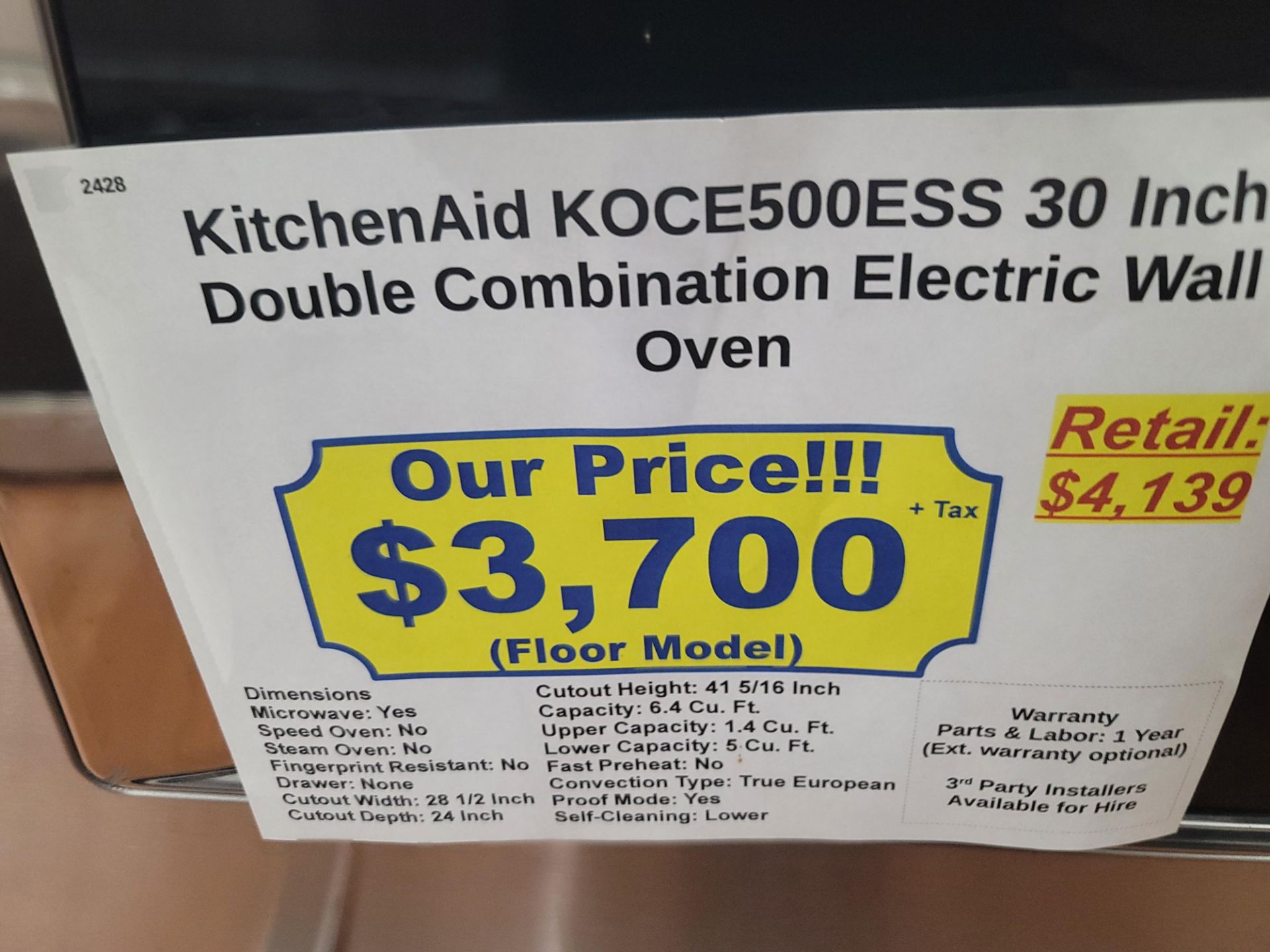 KITCHENAID 30" DOUBLE COMBINATION MICROWAVE & ELECTRIC WALL OVEN IN STAINLESS STEEL, CAPACITY: MICRO - Image 6 of 6