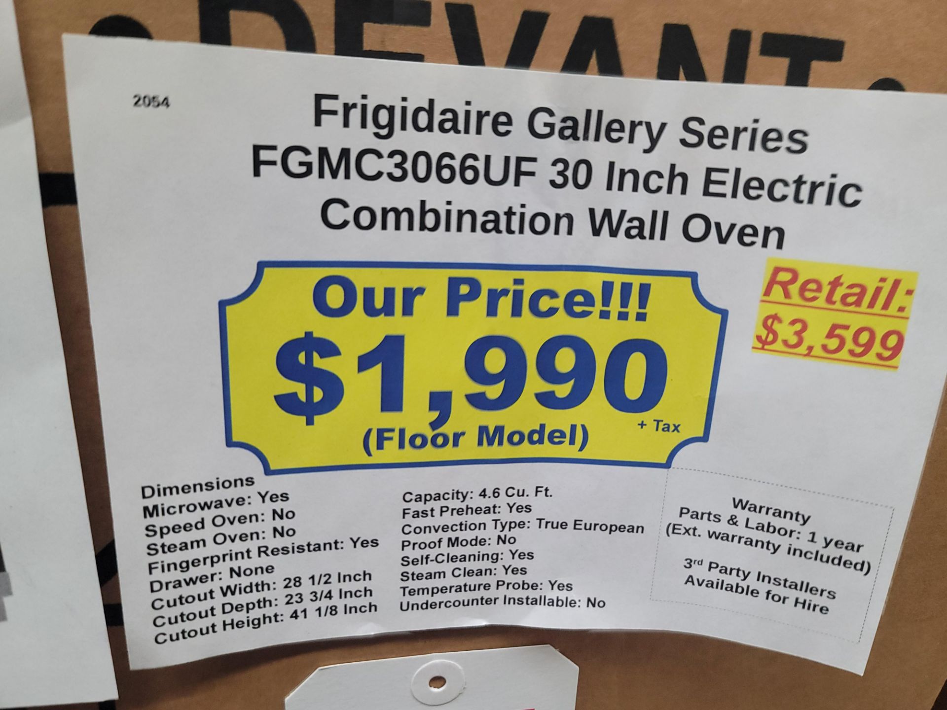 FRIGIDAIRE GALLERY SERIES 30" ELECTRIC COMBINATION MICROWAVE & WALL OVEN IN STAINLESS STEEL, MODEL - Image 2 of 2