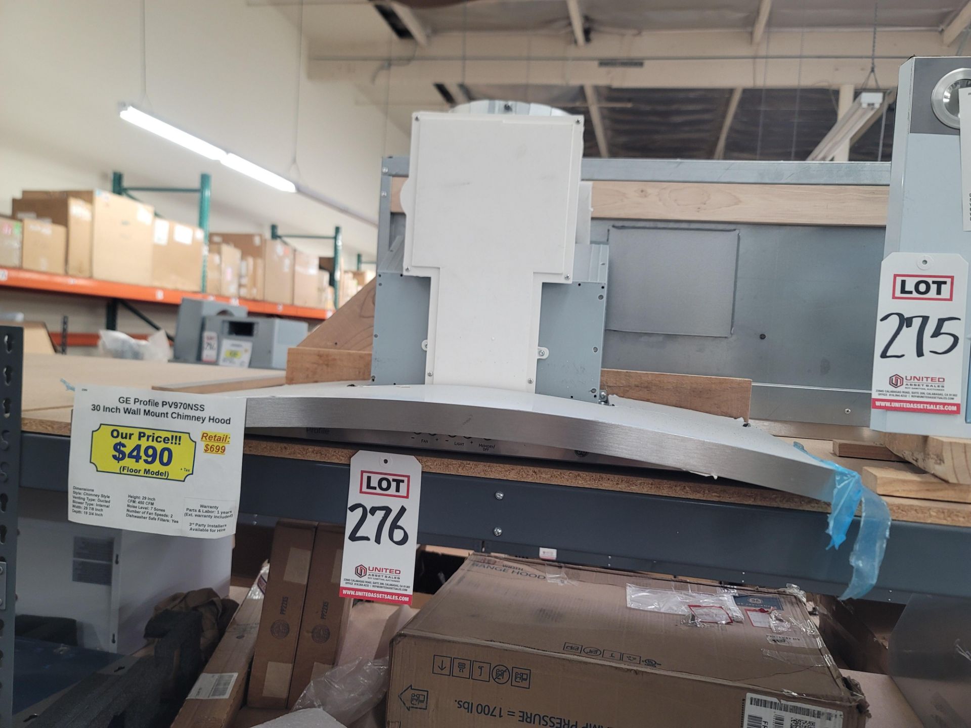 GE PROFILE 30" WALL MOUNT CHIMNEY RANGE HOOD, MODEL PV970NSS