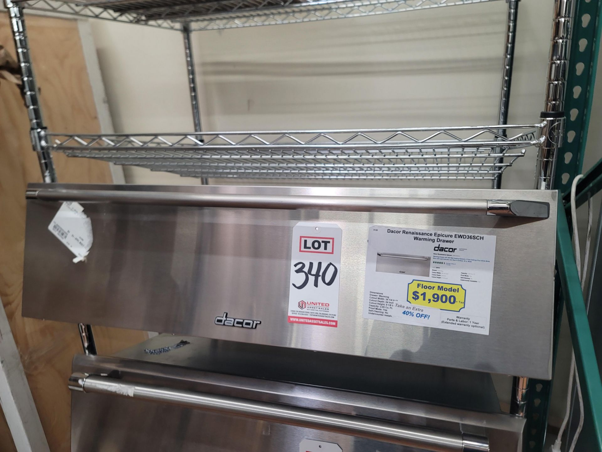 DACOR RENAISSANCE EPICURE 36" WARMING DRAWER, MODEL EWD36SCH