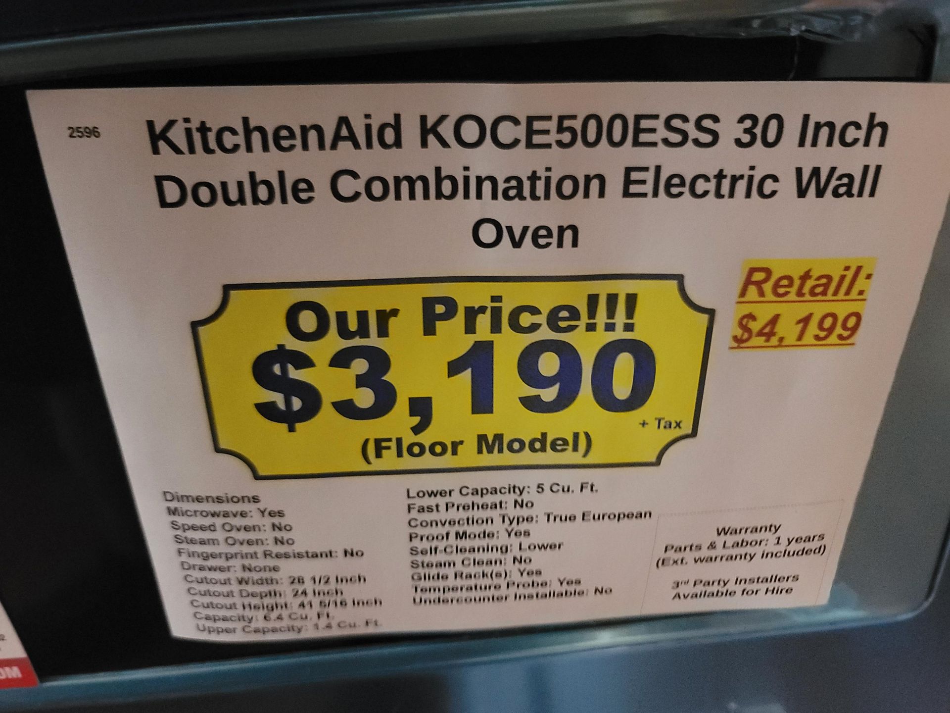 KITCHENAID 30" DOUBLE COMBINATION MICROWAVE & ELECTRIC WALL OVEN IN STAINLESS STEEL, CAPACITY: MICRO - Image 4 of 4