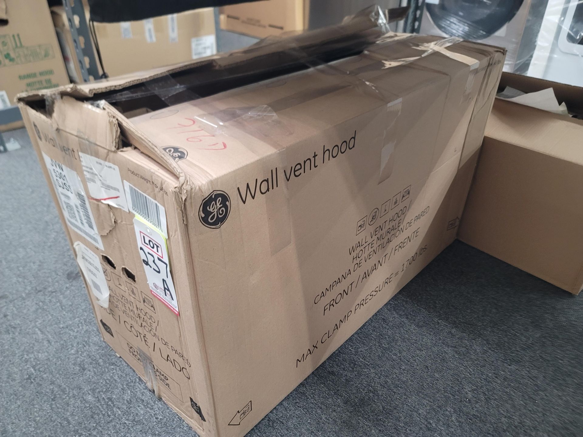 GE 30" WALL MOUNT PYRAMID CHIMNEY HOOD, MODEL JVW5301SJSS, IN ORIGINAL CARTON