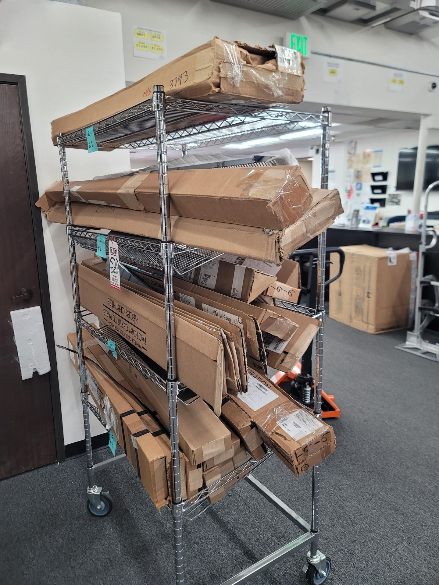 LOT - CONTENTS ONLY OF WIRE CART, TO CONTAIN APPLIANCE REPLACEMENT PARTS, PLUS BOX OF PARTS IN