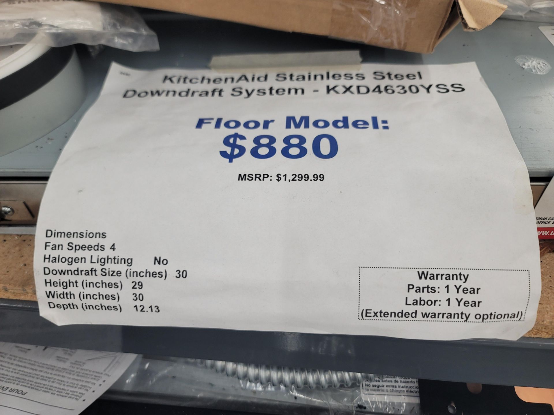 KITCHENAID 30" STAINLESS STEEL DOWNDRAFT SYSTEM, MODEL KXD4630YSS - Image 2 of 2