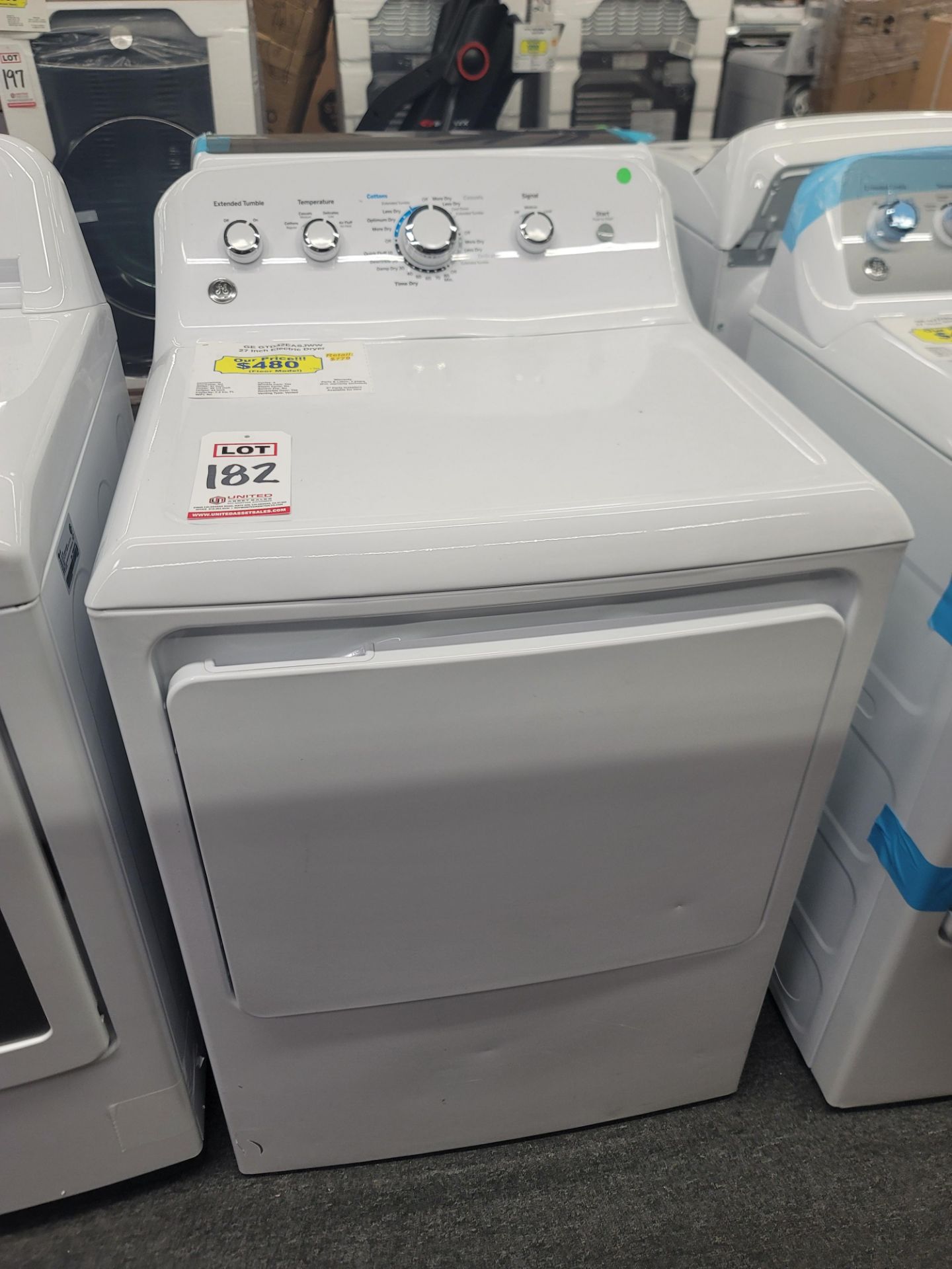 GE 27" ELECTRIC DRYER IN WHITE, 7.2 CU. FT. CAPACITY, MODEL GTD42EASJWW