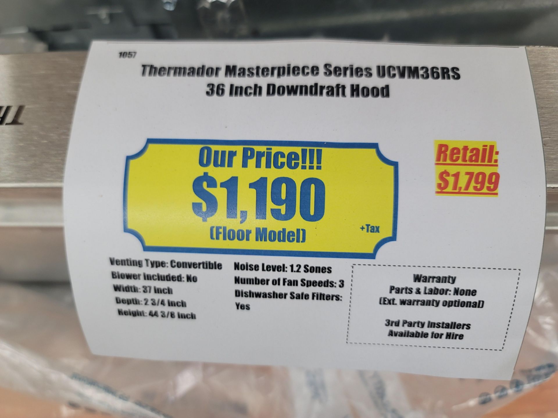 THERMADOR MASTERPIECE SERIES 36" DOWNDRAFT HOOD, MODEL UCVM36RS - Image 2 of 2