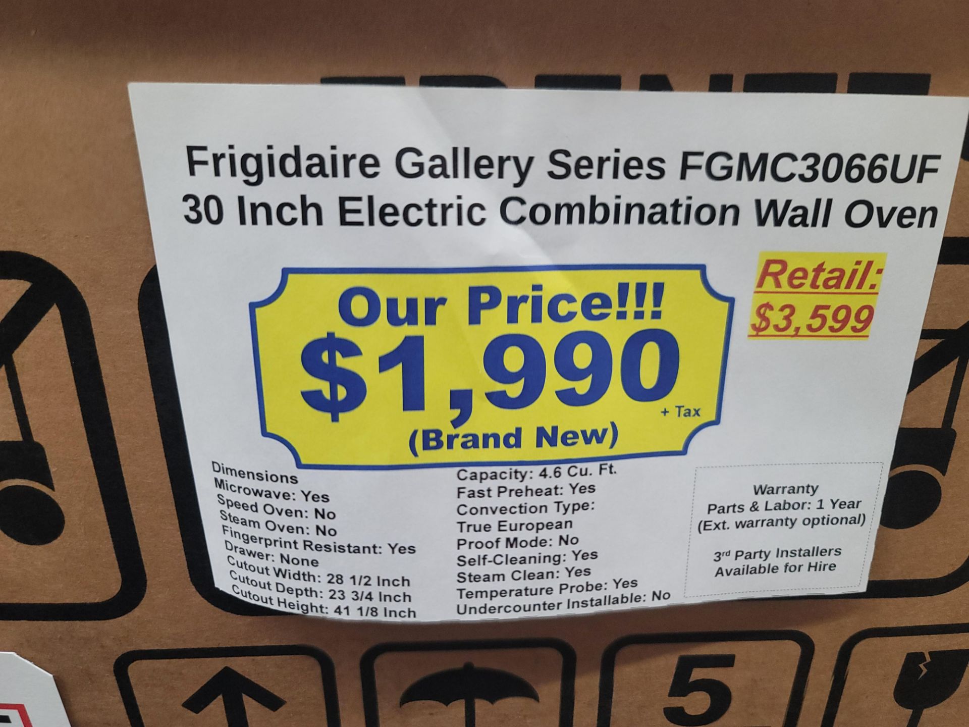 FRIGIDAIRE GALLERY SERIES 30" ELECTRIC COMBINATION MICROWAVE & WALL OVEN IN STAINLESS STEEL, MODEL - Image 2 of 2