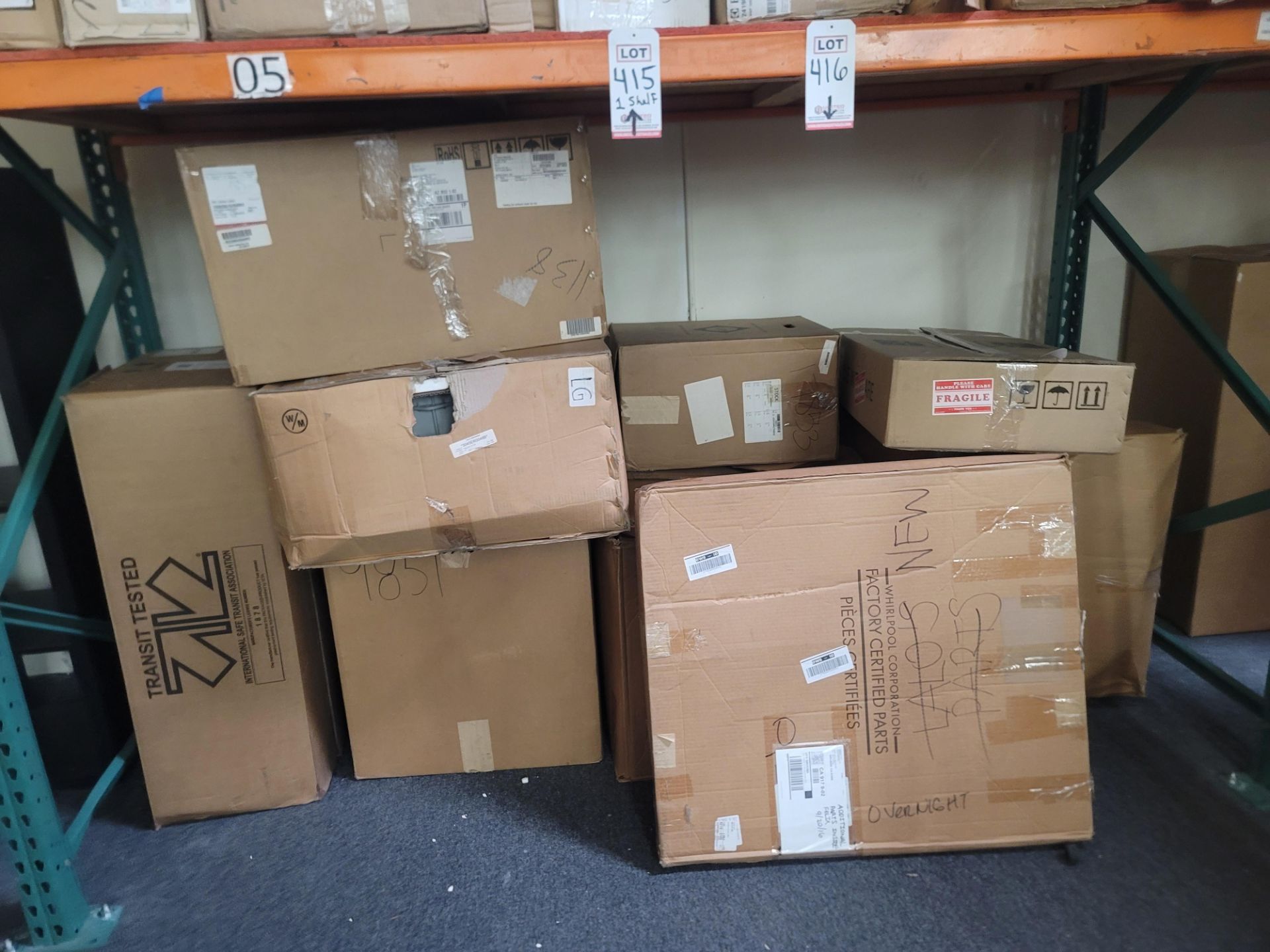 LOT - (1) SHELF OF BOXED APPLIANCE REPLACEMENT PARTS, APPROX. (10) CARTONS