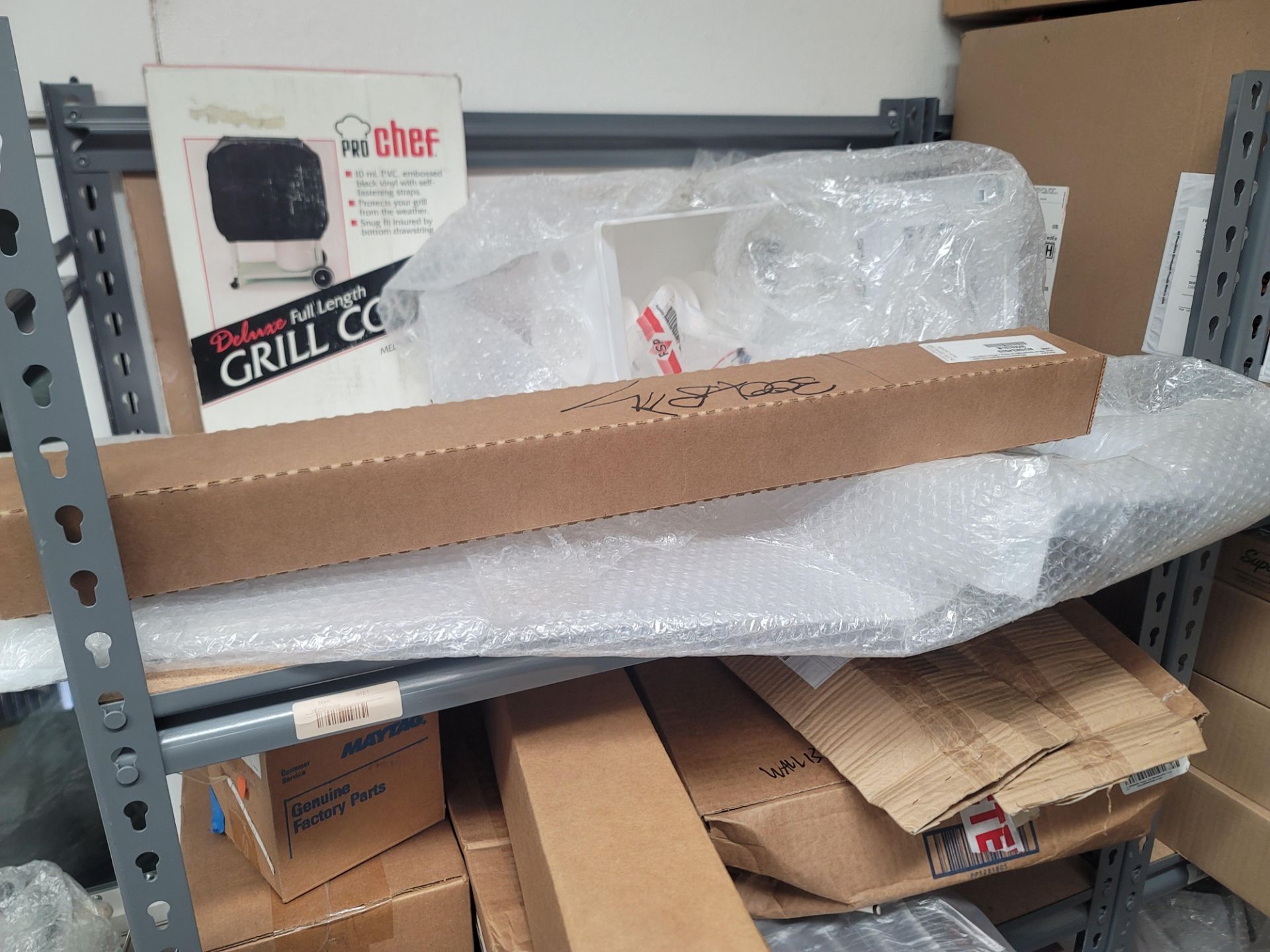 LOT - ALL ITEMS ON WALL INCLUDING CORNER, W/ (2) SHELF UNITS FILLED W/ APPLIANCE REPLACEMENT PARTS - Image 5 of 15