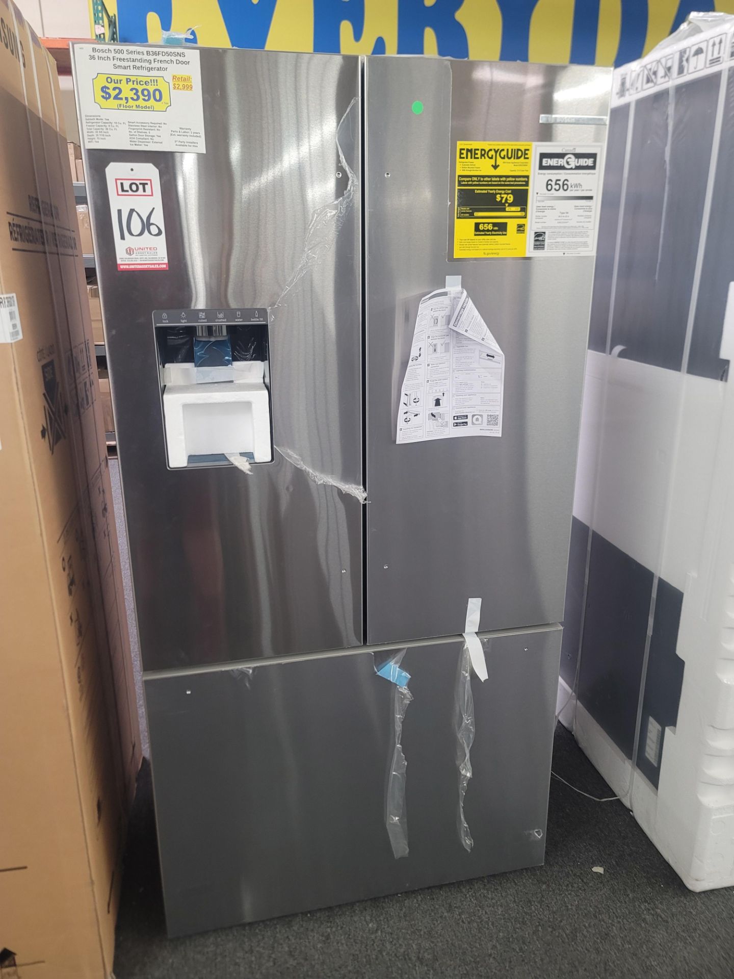 BOSCH 500 SERIES 36" SMART FREESTANDING FRENCH DOOR 18 CU. FT. REFRIGERATOR / 8 CU. FT. FREEZER / 26