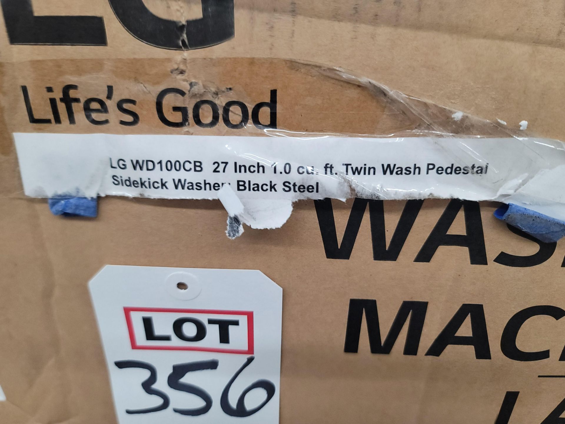 LG 27" SIDEKICK PEDESTAL WASHER IN BLACK STEEL, 1.0 CU. FT. CAPACITY, MODEL WD100CB, IN ORIGINAL - Image 2 of 3