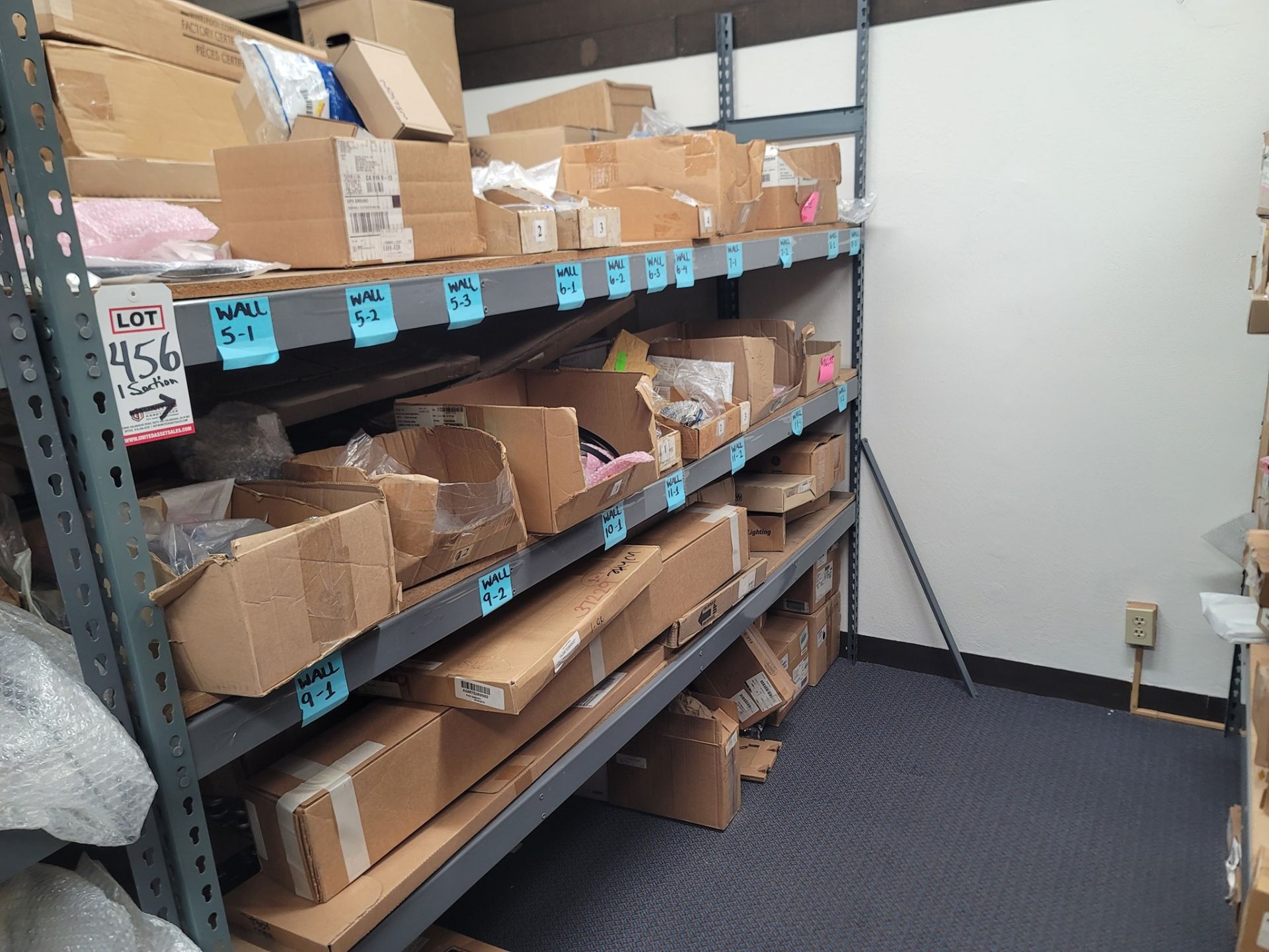 LOT - 8' SHELF UNIT W/ CONTENTS OF APPLIANCE REPLACEMENT PARTS