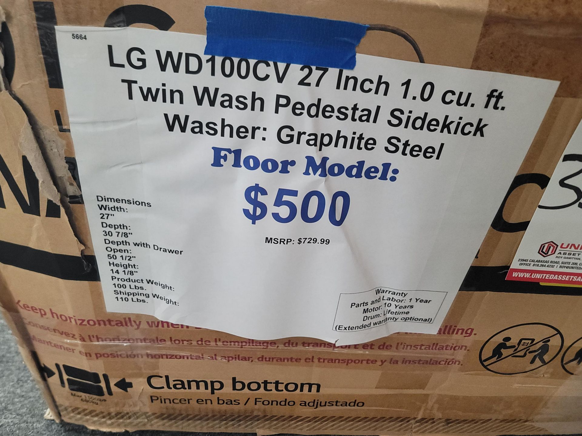 LG 27" SIDEKICK PEDESTAL WASHER IN GRAPHITE STEEL, 1.0 CU. FT. CAPACITY, MODEL WD100CV, IN - Image 2 of 2
