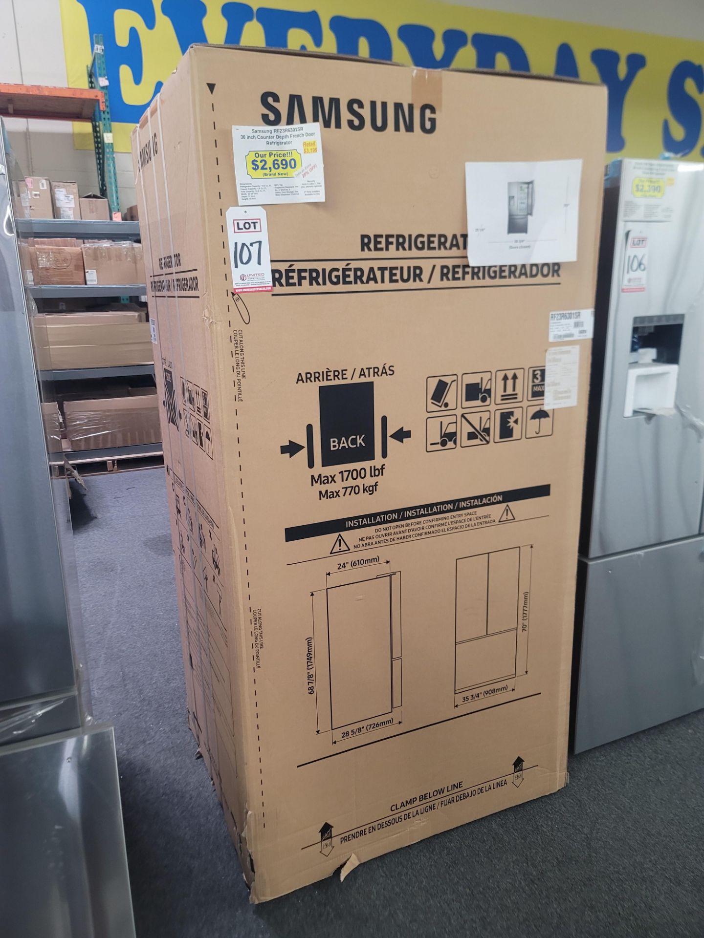 SAMSUNG 36" COUNTER DEPTH FRENCH DOOR 15.6 CU. FT. REFRIGERATOR / 6.9 CU. FT. FREEZER / 22.5 CU. FT.