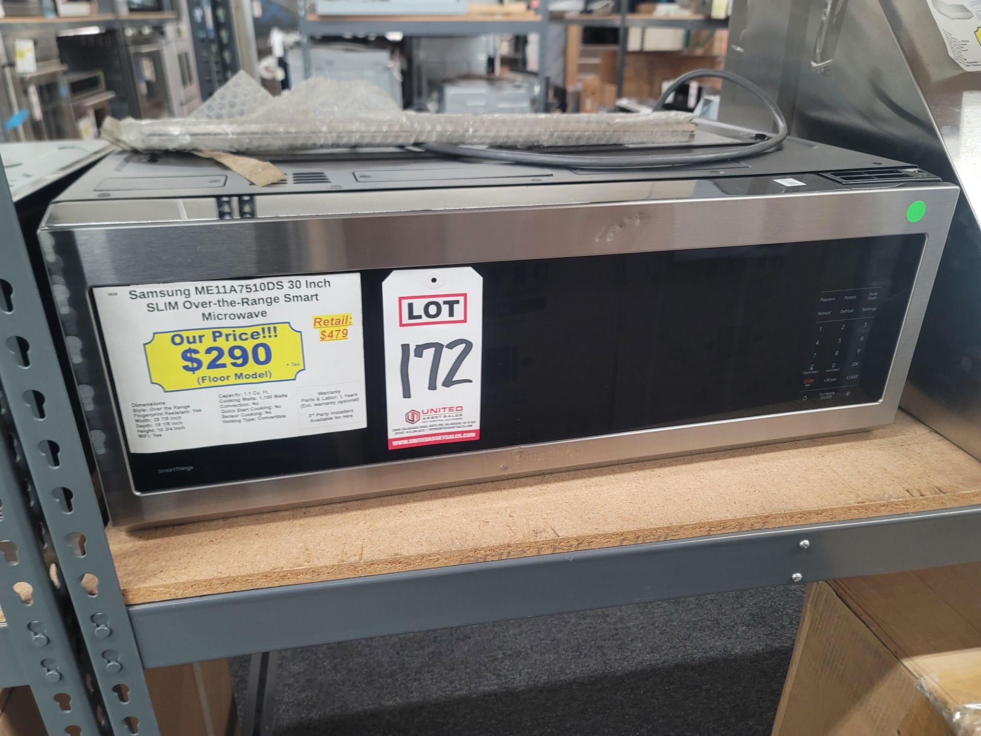 SAMSUNG 30" SLIM OVER-THE-RANGE SMART MICROWAVE OVEN IN STAINLESS STEEL, 1.1 CU. FT. CAPACITY, MODEL