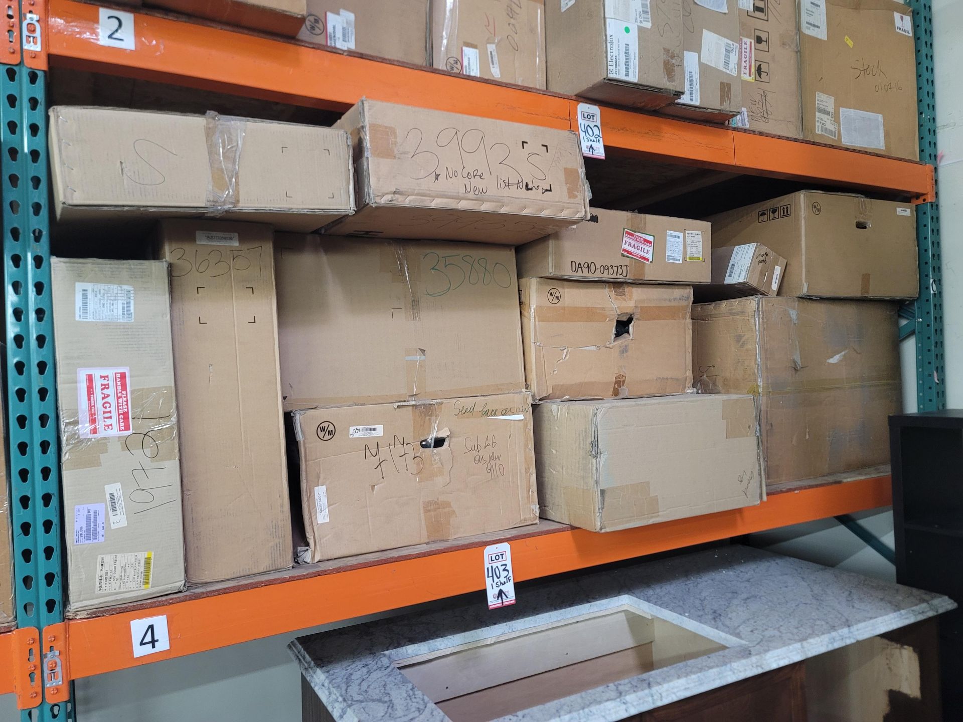 LOT - SHELF OF BOXED APPLIANCE REPLACEMENT PARTS, APPROX. (13) CARTONS