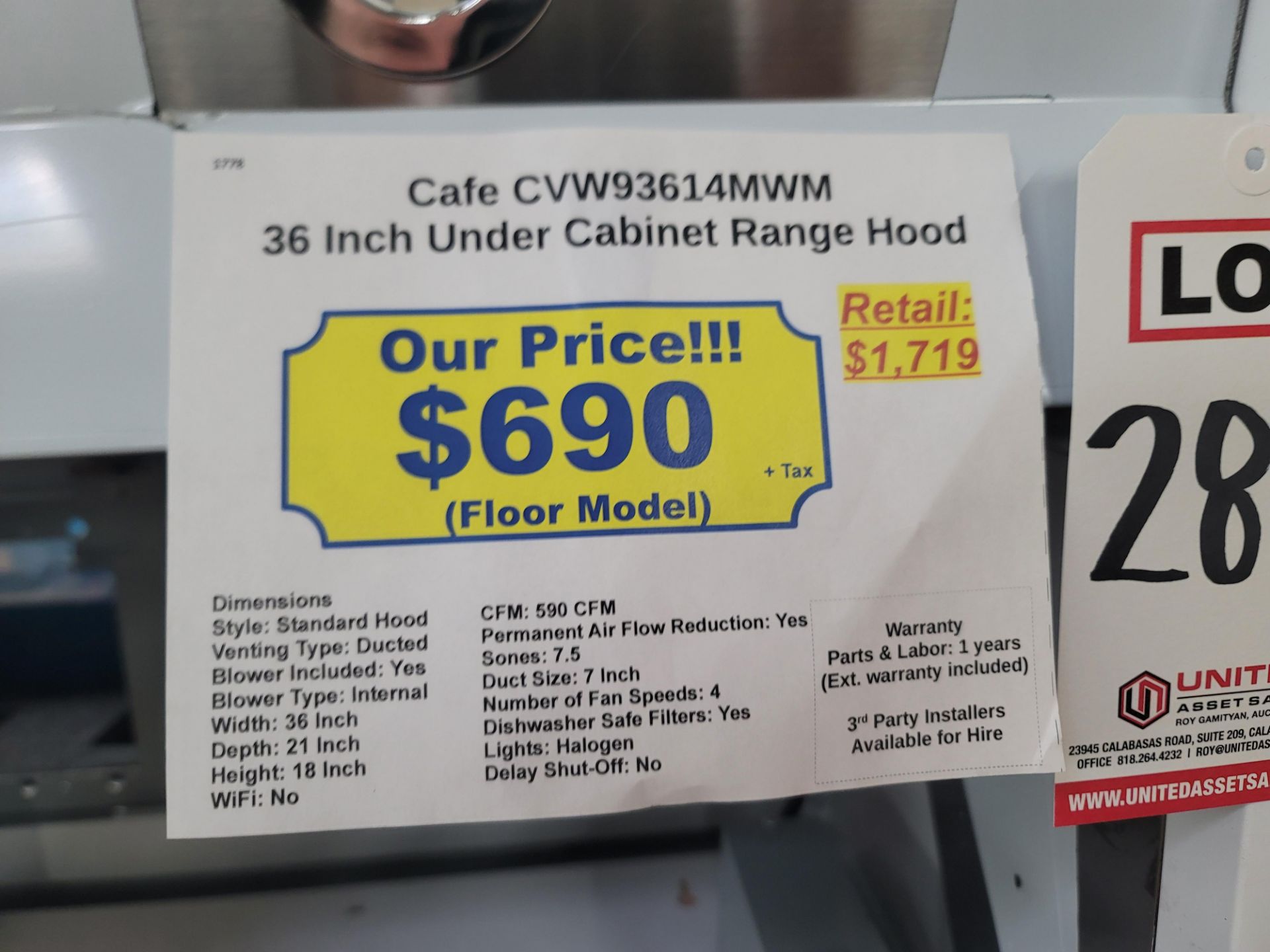 CAFE 36" UNDER CABINET RANGE HOOD IN MATTE WHITE, MODEL CVW93614MWM - Image 2 of 2