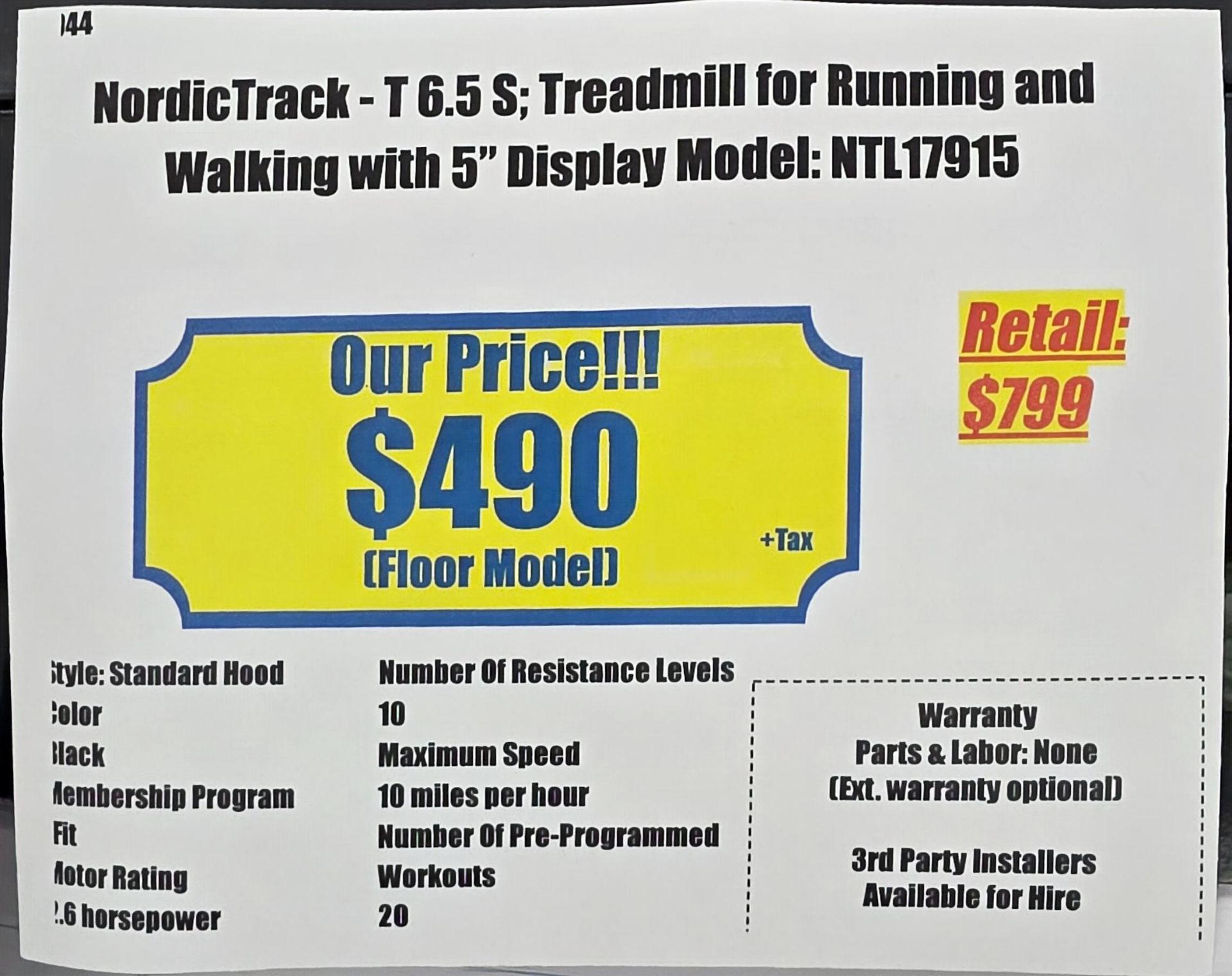 NORDICTRACK T6.5S TREADMILL FOR RUNNING AND WALKING, MODEL NTL17915 - Image 4 of 4