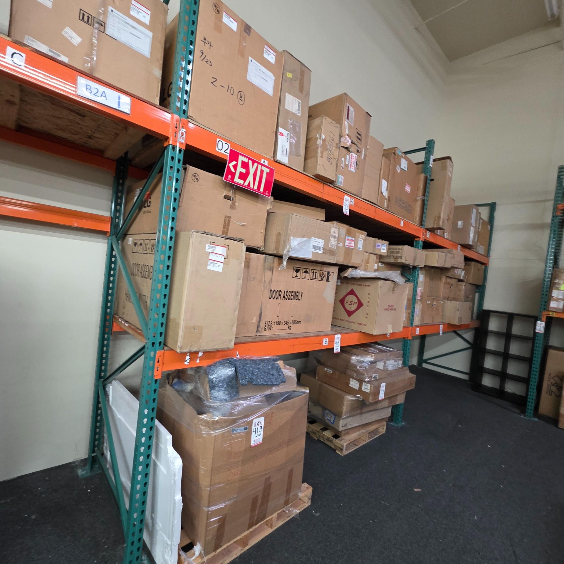 LOT - (10) 8' SECTIONS OF PALLET RACKING, APPROX. 8'-6" X 42" X 12" HT., PLYWOOD DECKING, CONTENTS - Image 9 of 9