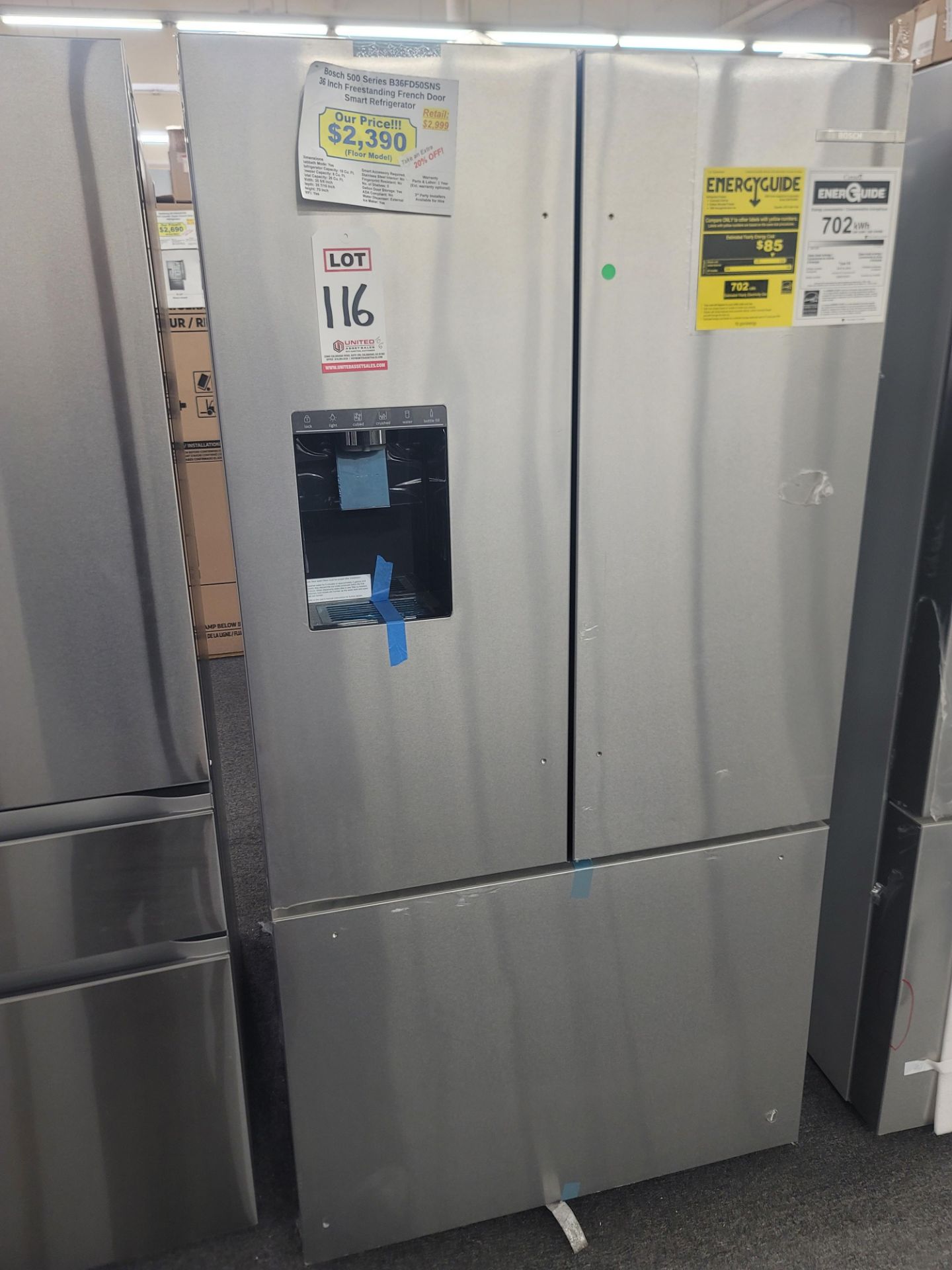BOSCH 500 SERIES 36" SMART FREESTANDING FRENCH DOOR 18 CU. FT. REFRIGERATOR / 8 CU. FT. FREEZER / 26