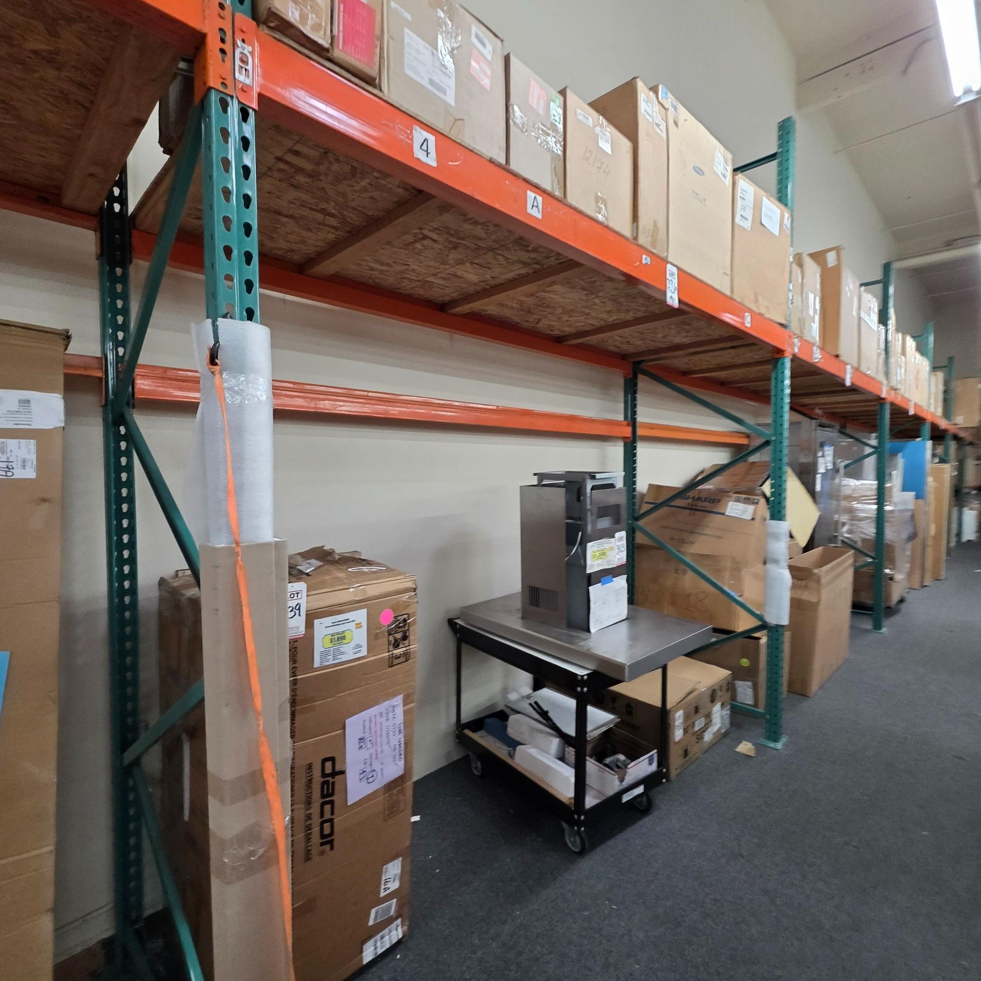 LOT - (10) 8' SECTIONS OF PALLET RACKING, APPROX. 8'-6" X 42" X 12" HT., PLYWOOD DECKING, CONTENTS - Image 4 of 9