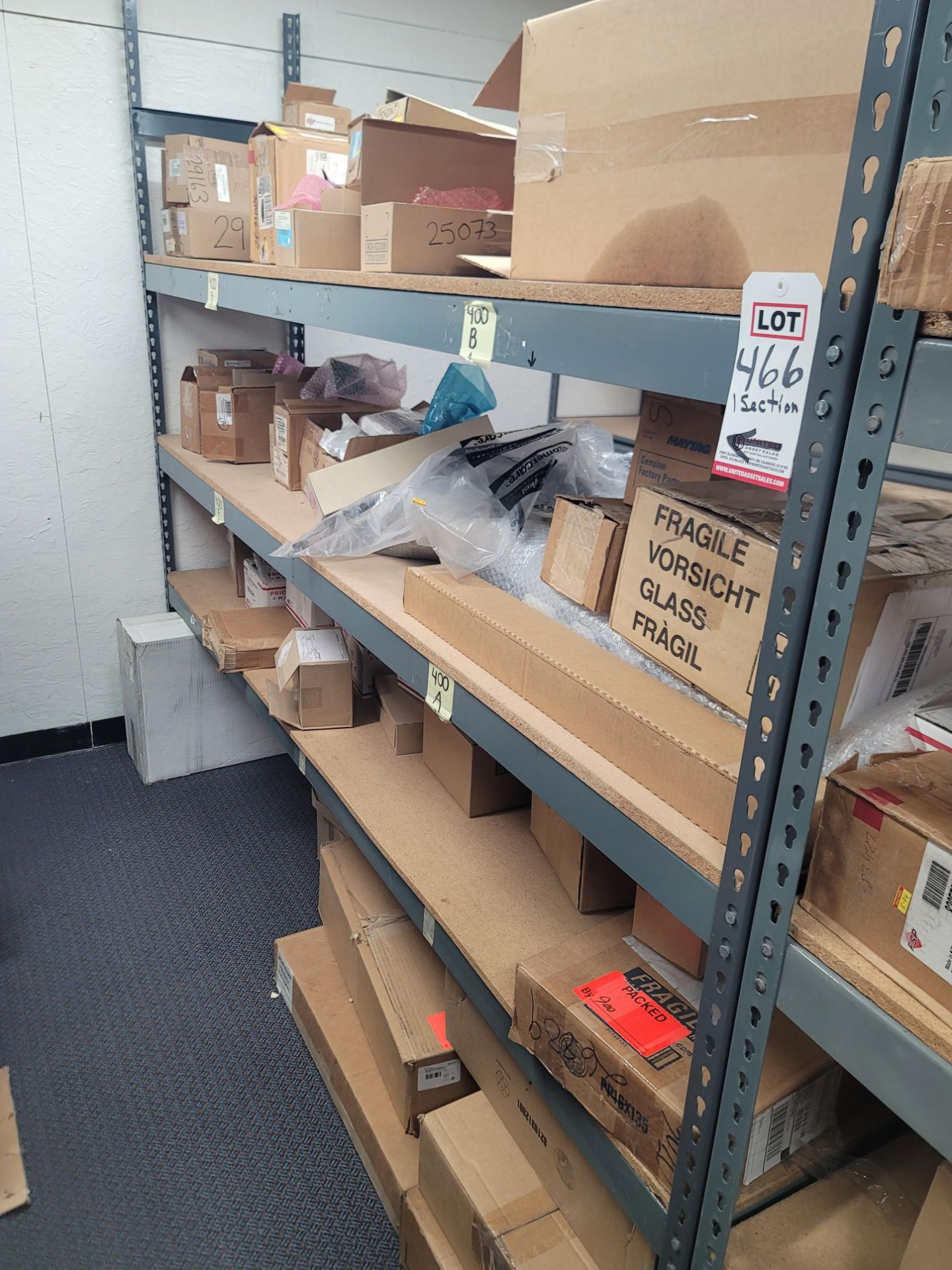 LOT - 8' SHELF UNIT W/ CONTENTS OF APPLIANCE REPLACEMENT PARTS