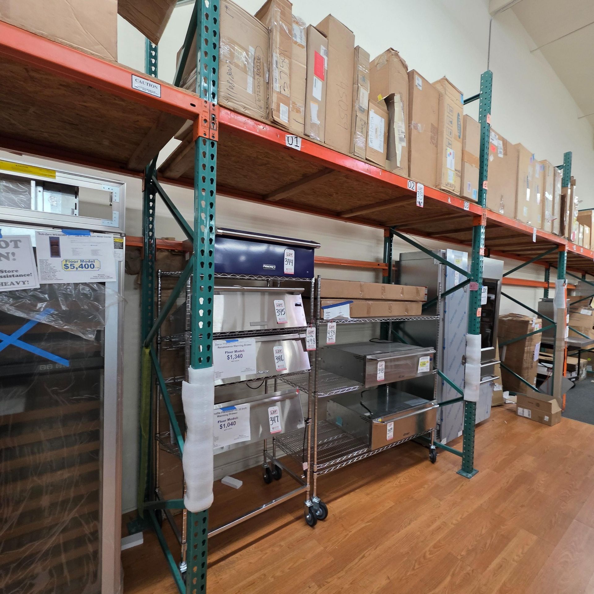 LOT - (10) 8' SECTIONS OF PALLET RACKING, APPROX. 8'-6" X 42" X 12" HT., PLYWOOD DECKING, CONTENTS - Image 2 of 9