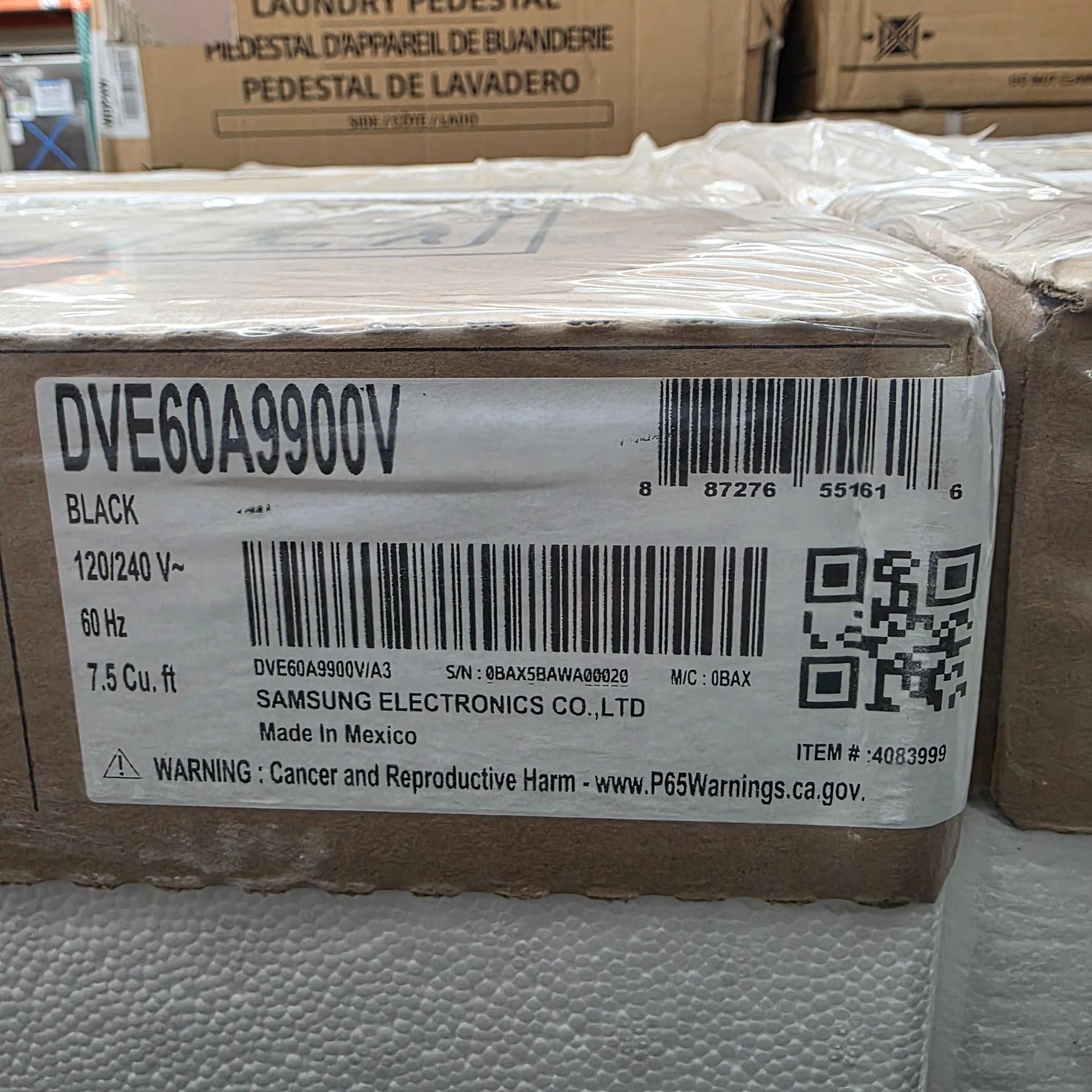 SAMSUNG 27" SMART 7.5 CU. FT. ELECTRIC DRYER IN BLACK, MODEL DVE60A9900V, UNOPENED FACTORY - Image 2 of 3