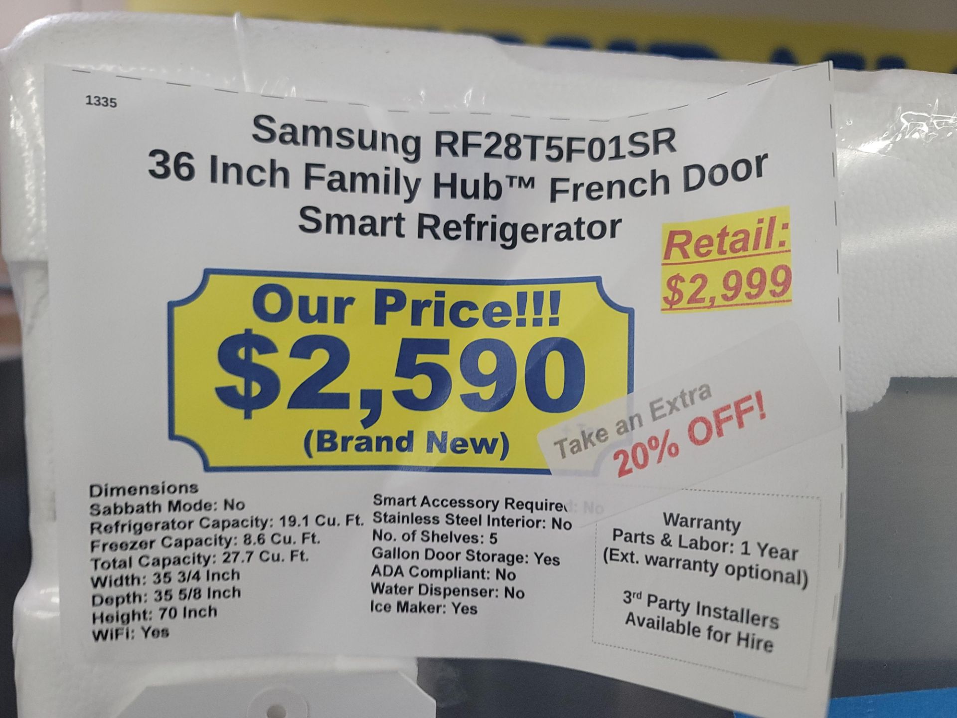 SAMSUNG 36" SMART FAMILY HUB FRENCH DOOR 19.1 CU. FT. REFRIGERATOR / 8.6 CU. FT. FREEZER / 27.7 - Image 3 of 3