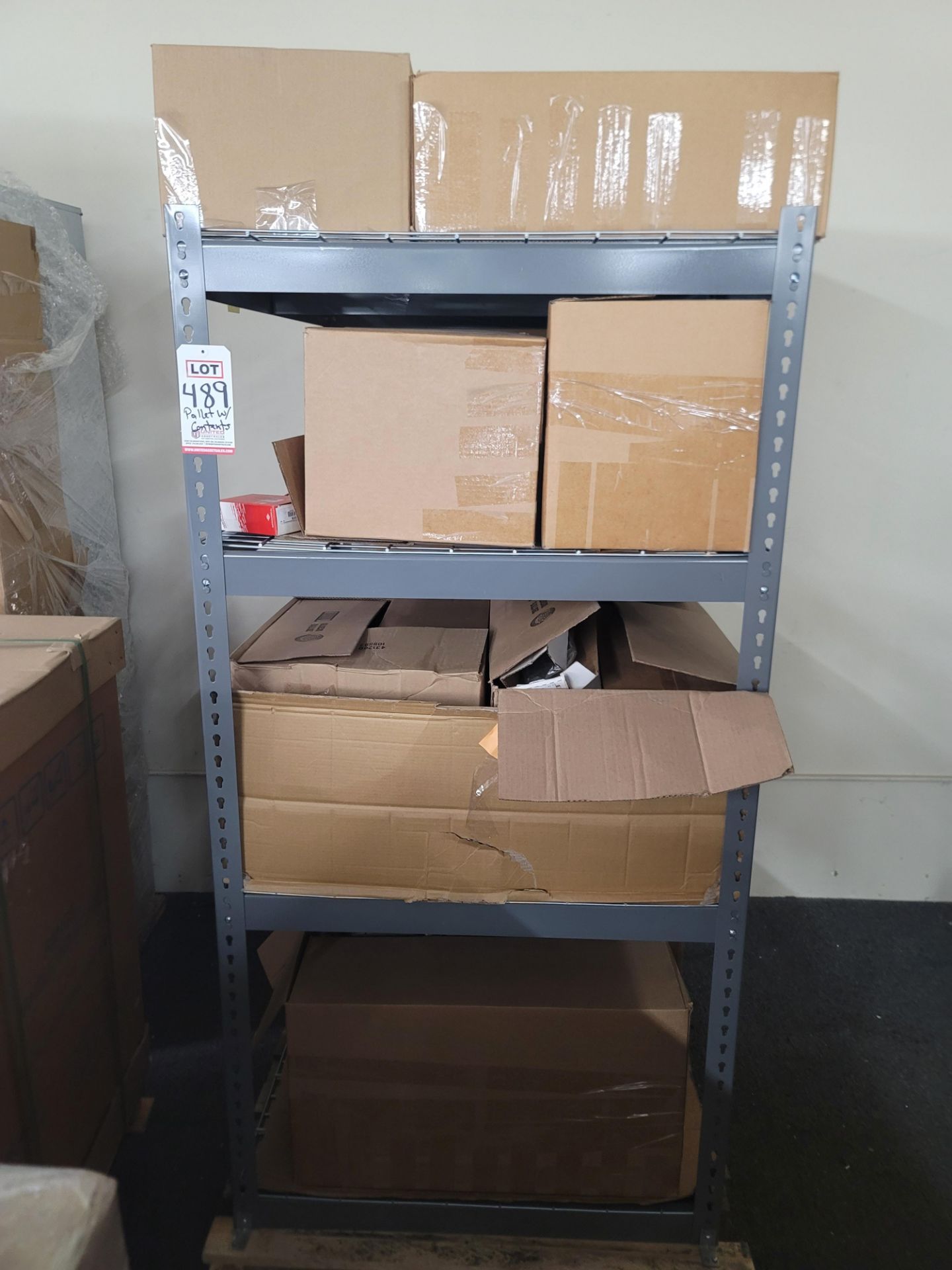 LOT - SHELF UNIT, 3' X 4', W/ CONTENTS OF CAR PARTS