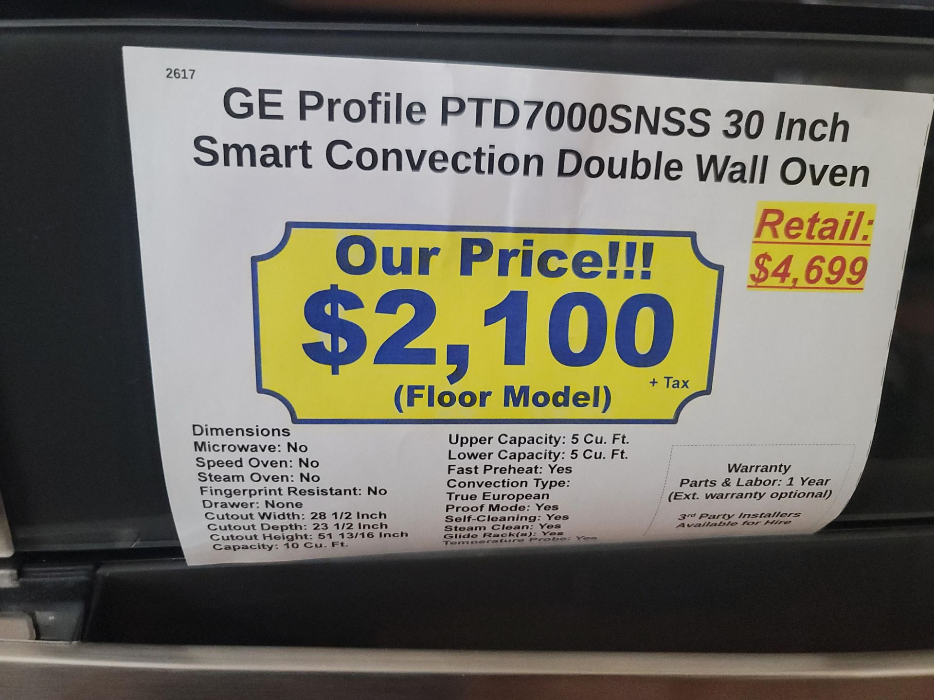 GE PROFILE 30" SMART CONVECTION DOUBLE WALL OVEN IN STAINLESS STEEL, 5.0 CU. FT. UPPER CAPACITY / - Image 4 of 4