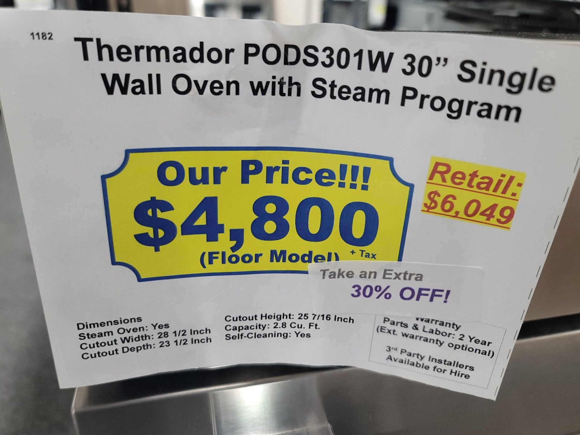 THERMADOR 30" SINGLE WALL OVEN W/ STEAM PROGRAM AND 2.8 CU. FT. CAPACITY IN STAINLESS STEEL, MODEL - Image 4 of 4