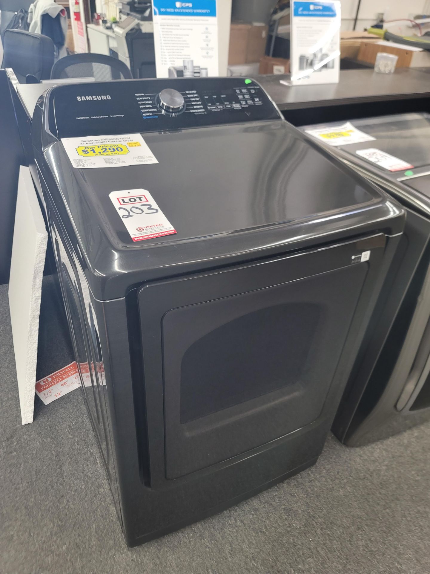 SAMSUNG 27" SMART ELECTRIC DRYER IN BLACK, 7.4 CU. FT. CAPACITY, MODEL DVE55CG7100V