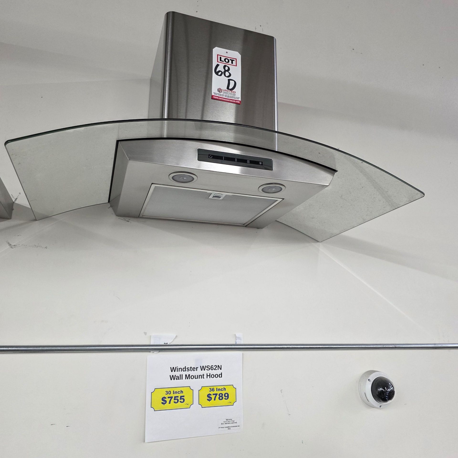 WINDSTER 36" WALL MOUNT HOOD, MODEL WS62N, (NOTE: SHELL ONLY - NO INTERNAL PARTS, FOR DISPLAY ONLY)