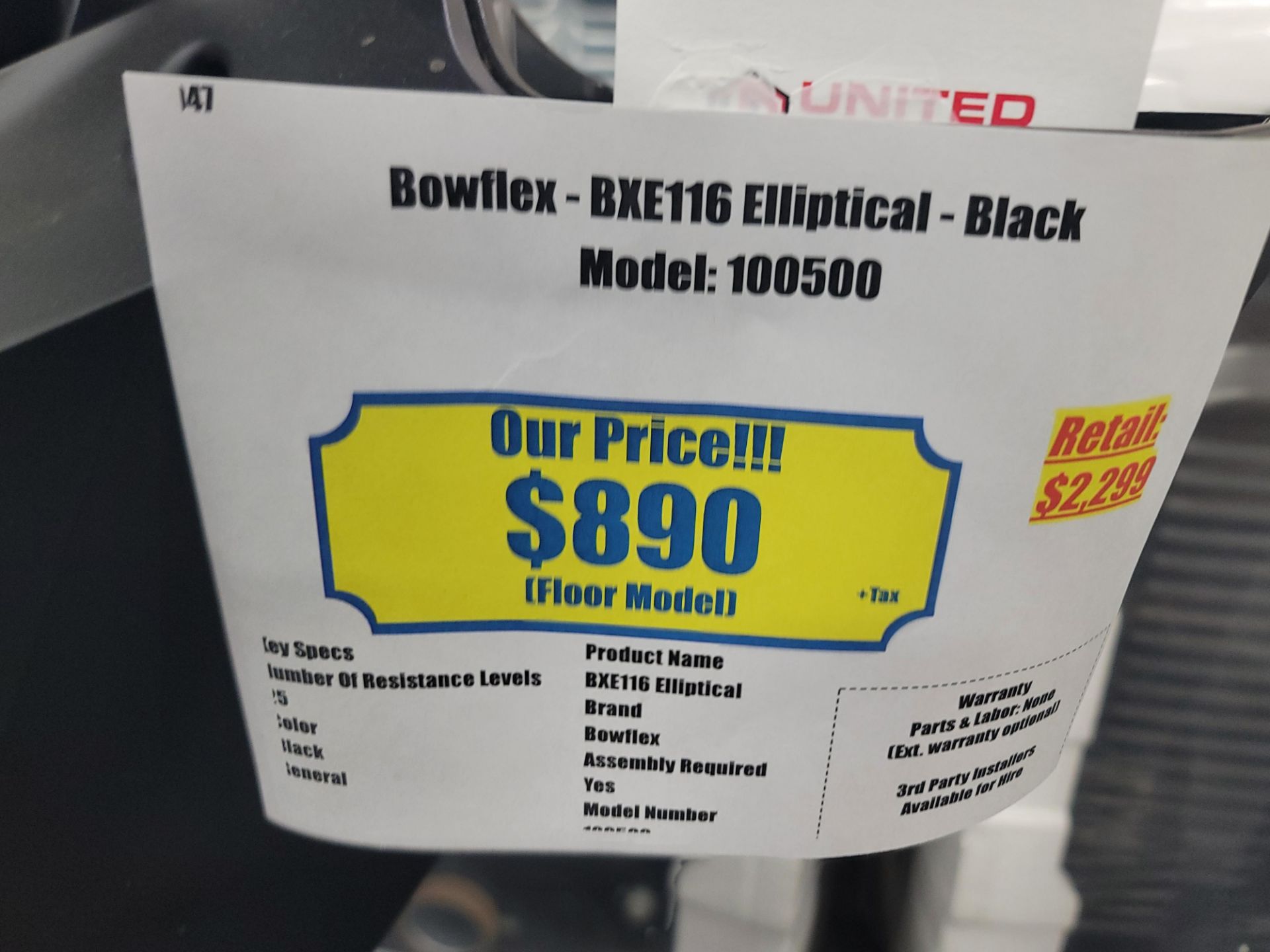 BOWFLEX BXE116 ELLIPTICAL IN BLACK, MODEL 100500 - Image 4 of 4