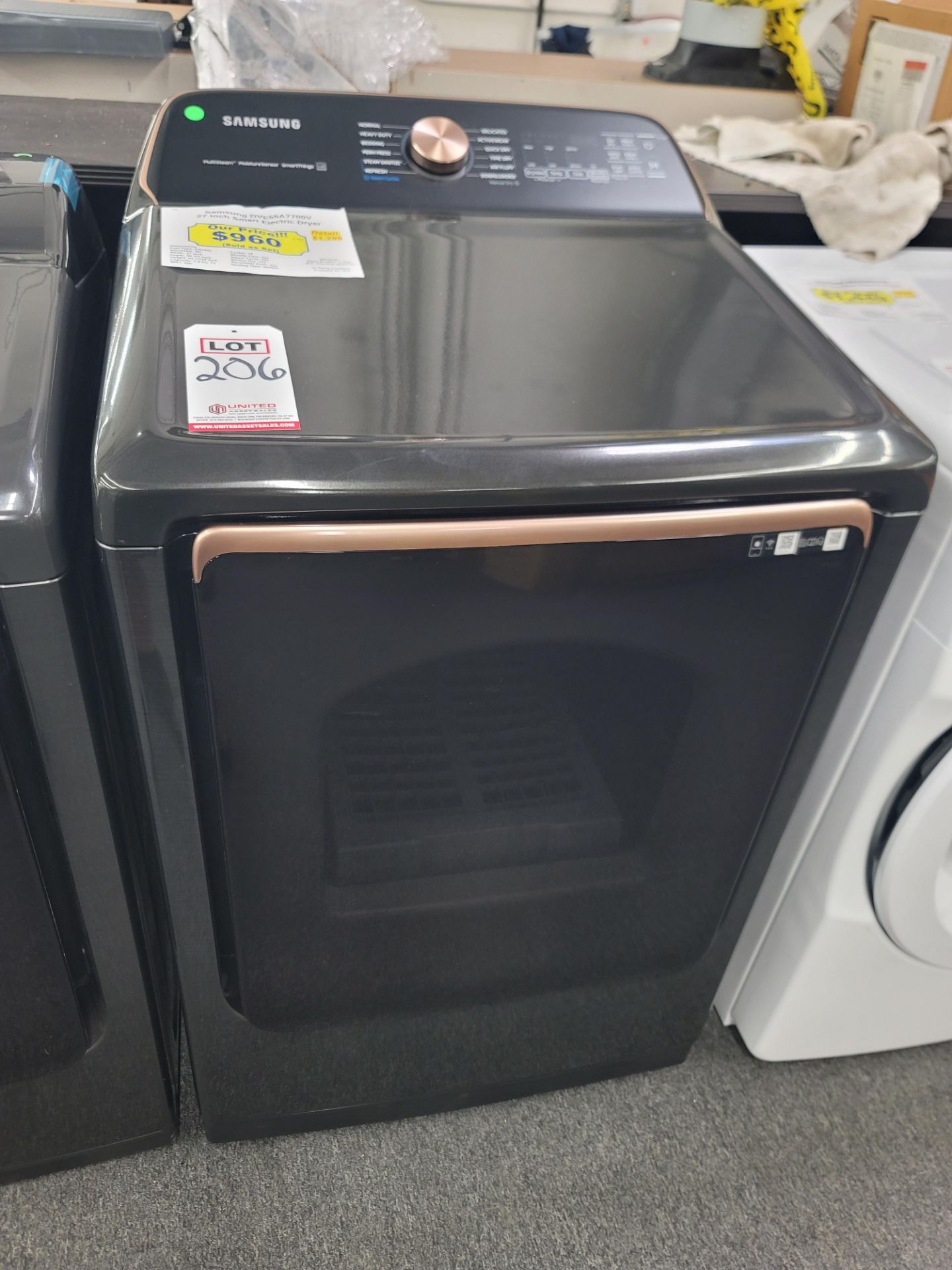 SAMSUNG 27" SMART ELECTRIC DRYER IN BLACK, 7.4 CU. FT. CAPACITY, MODEL DVE55A7700V