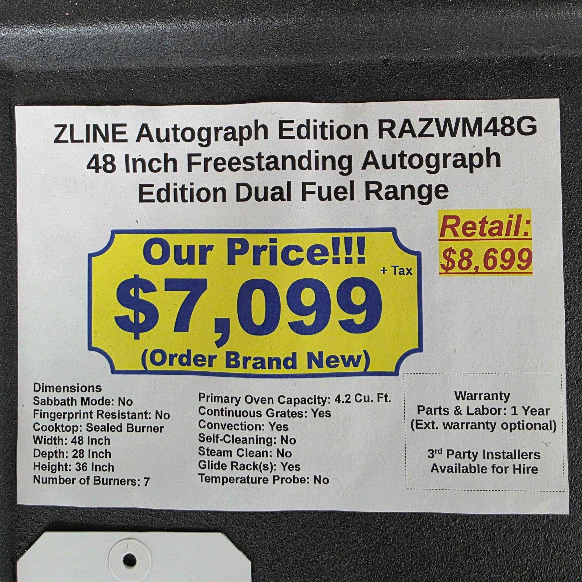 ZLINE AUTOGRAPH EDITION 48" FREESTANDING DUAL FUEL RANGE IN WHITE MATTE & BRASS, W/ (7) BURNERS, - Image 6 of 6