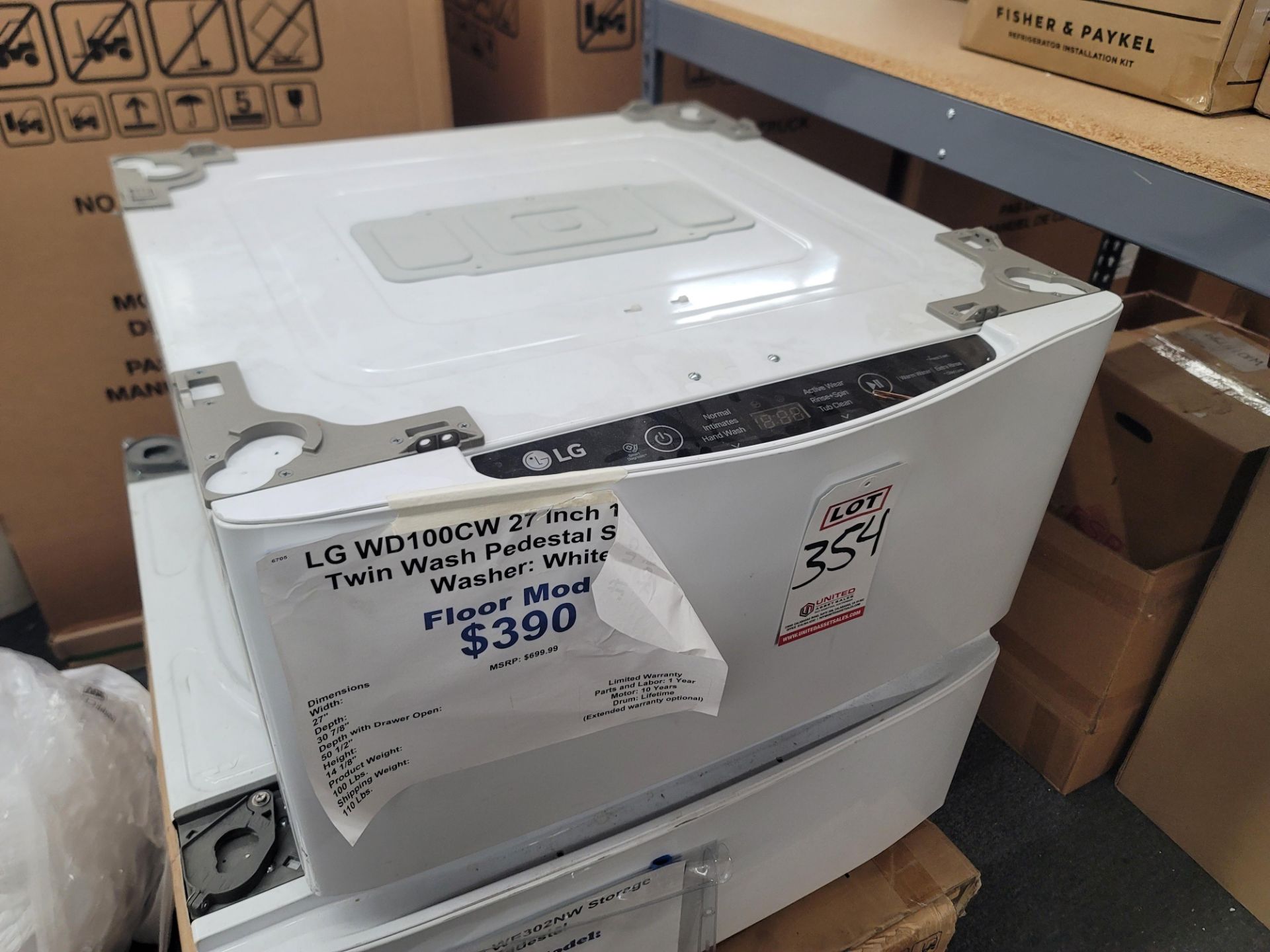 LG 27" SIDEKICK PEDESTAL WASHER IN WHITE, 1.0 CU. FT. CAPACITY, MODEL WD100CW