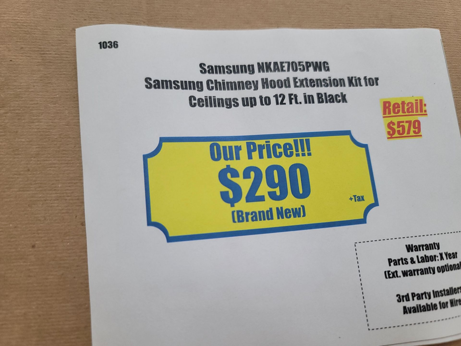 SAMSUNG CHIMNEY HOOD EXTENSION KIT FOR CEILINGS UP TO 12', IN BLACK STAINLESS STEEL, MODEL - Image 2 of 2