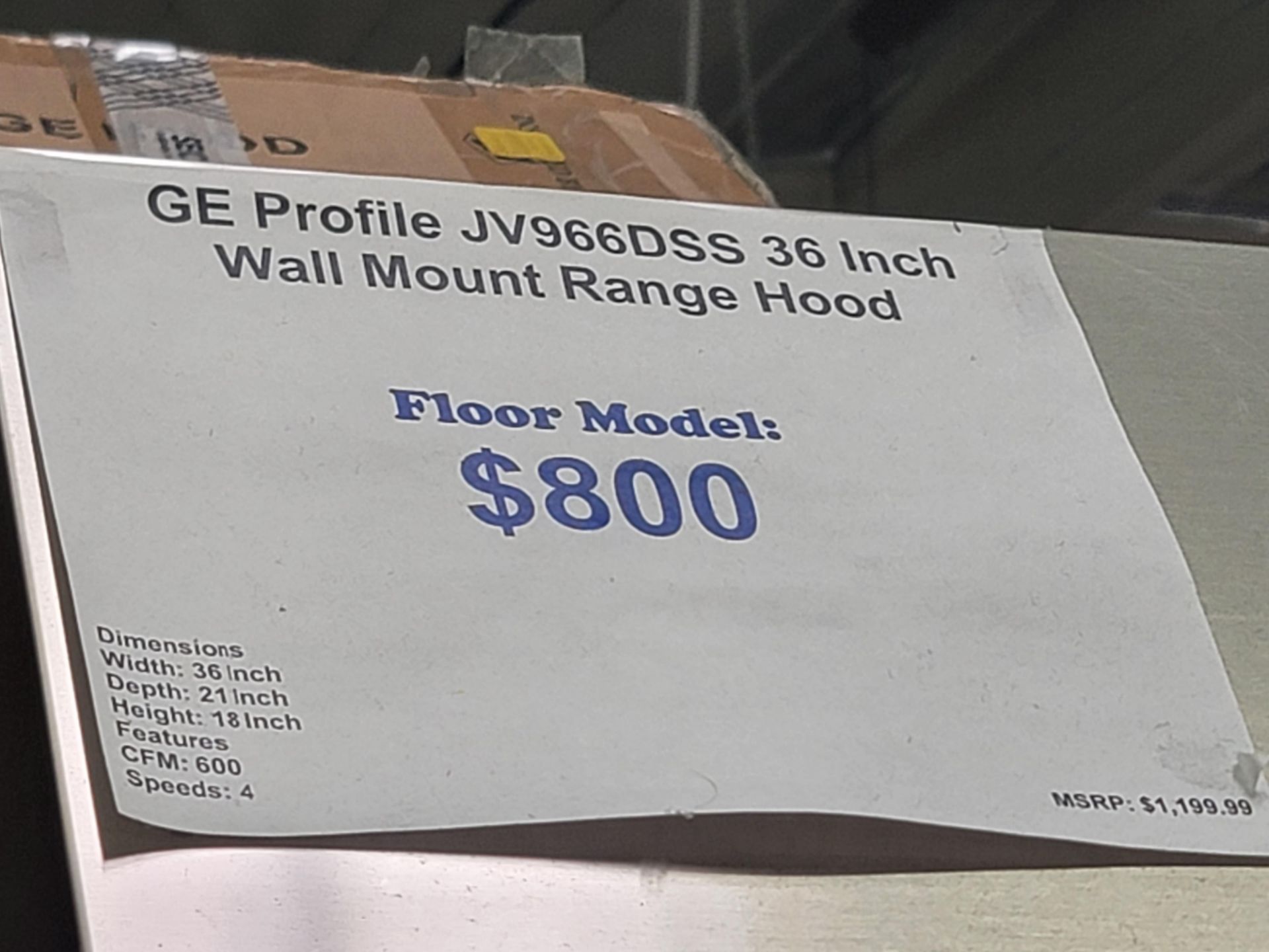 GE PROFILE 36" WALL MOUNT RANGE HOOD, MODEL JV966DSS - Image 2 of 2