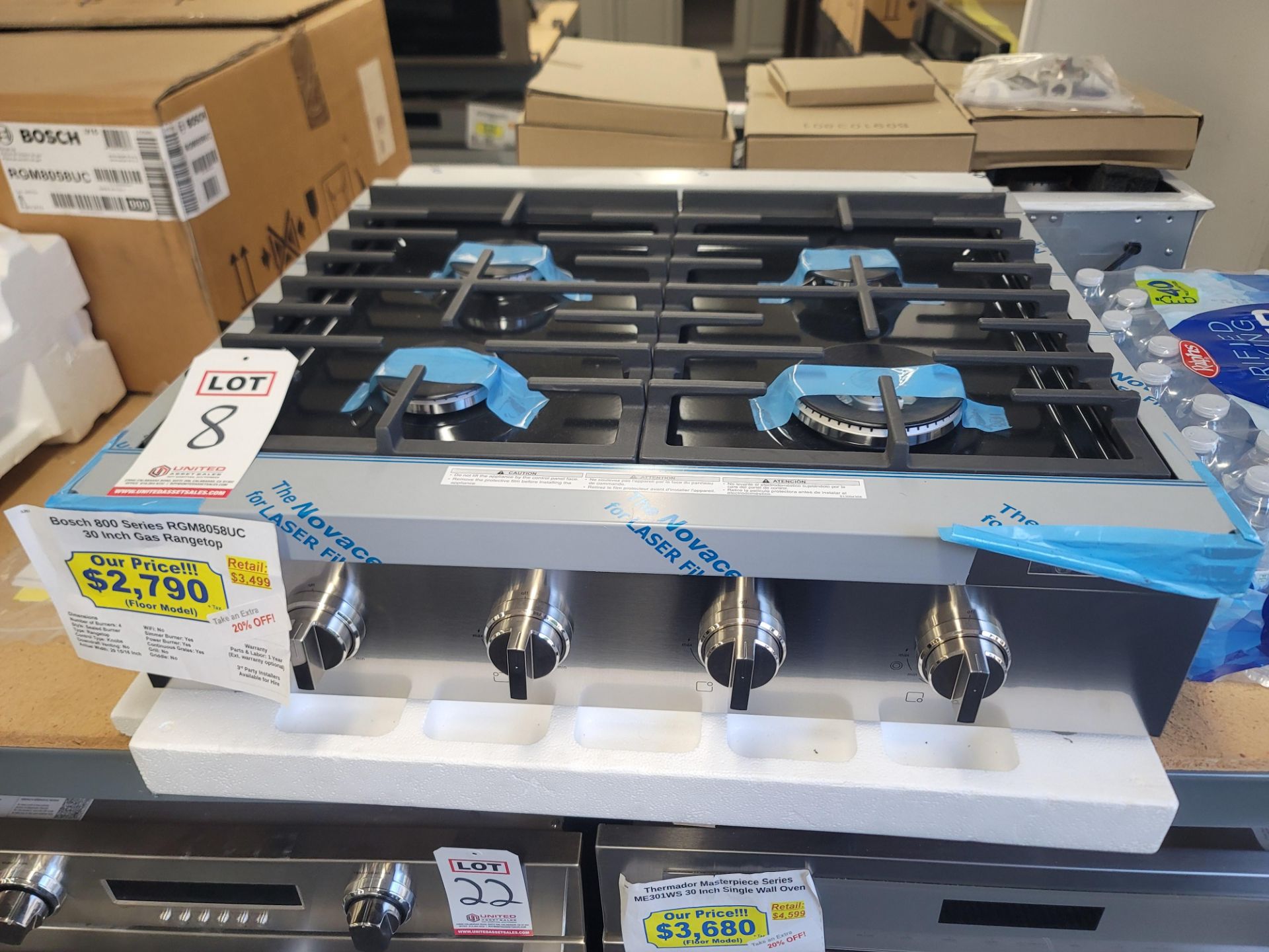 BOSCH 800 SERIES 30" GAS RANGETOP W/ (4) BURNERS IN STAINLESS STEEL, MODEL RGM8058UC