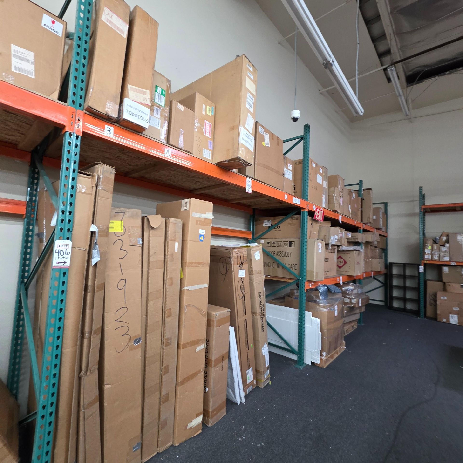 LOT - (10) 8' SECTIONS OF PALLET RACKING, APPROX. 8'-6" X 42" X 12" HT., PLYWOOD DECKING, CONTENTS - Image 8 of 9