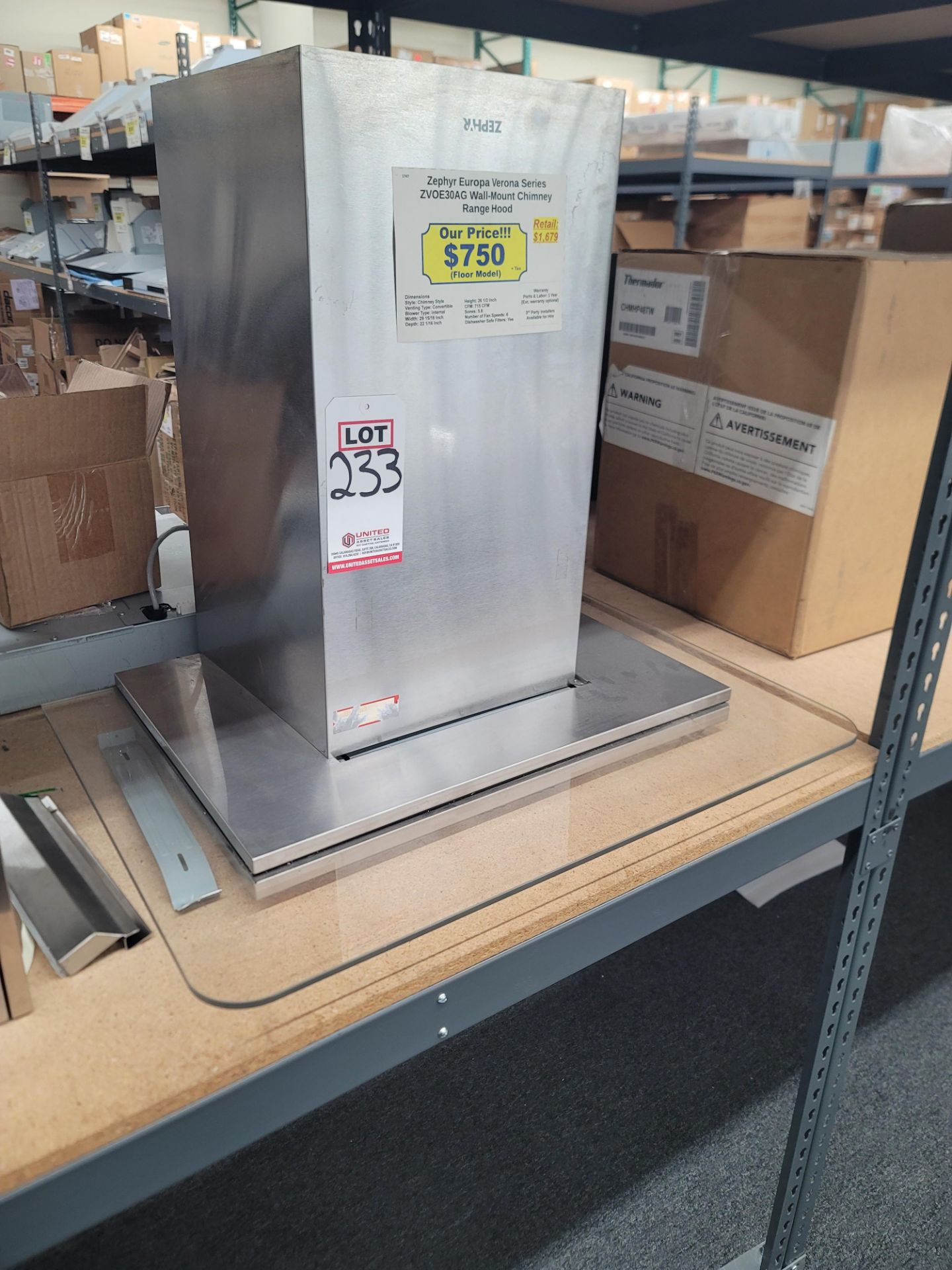 ZEPHYR EUROPA VERONA SERIES 30" WALL MOUNT CHIMNEY RANGE HOOD, MODEL ZVOE30AG