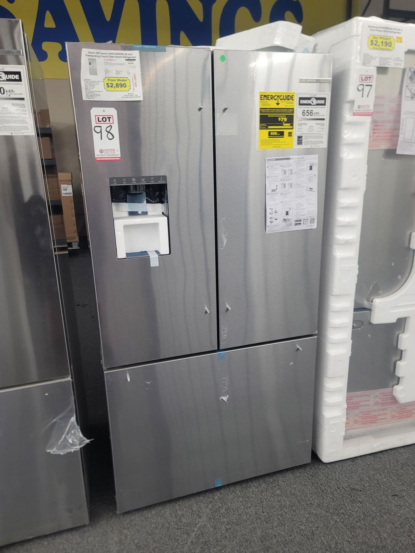 BOSCH 500 SERIES 36" SMART FREESTANDING FRENCH DOOR 15.2 CU. FT. REFRIGERATOR / 6.4 CU. FT.