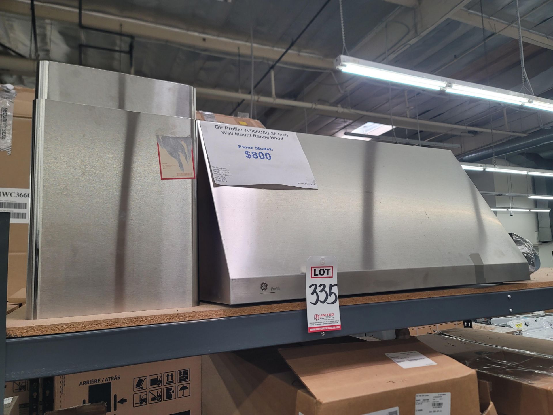 GE PROFILE 36" WALL MOUNT RANGE HOOD, MODEL JV966DSS