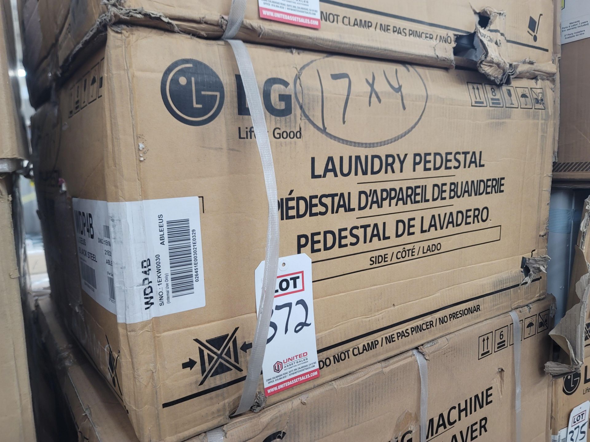 LG 27" LAUNDRY PEDESTAL W/ 13-3/5" HT, IN BLACK STEEL, MODEL WDP4B, IN ORIGINAL CARTON